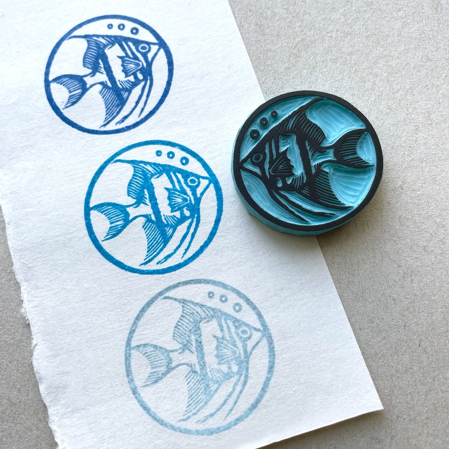 Angel fish rubber stamp medallion