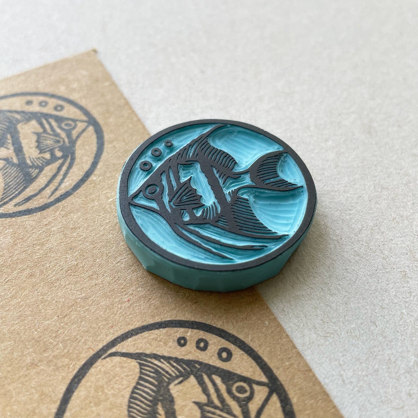 Angel fish rubber stamp medallion