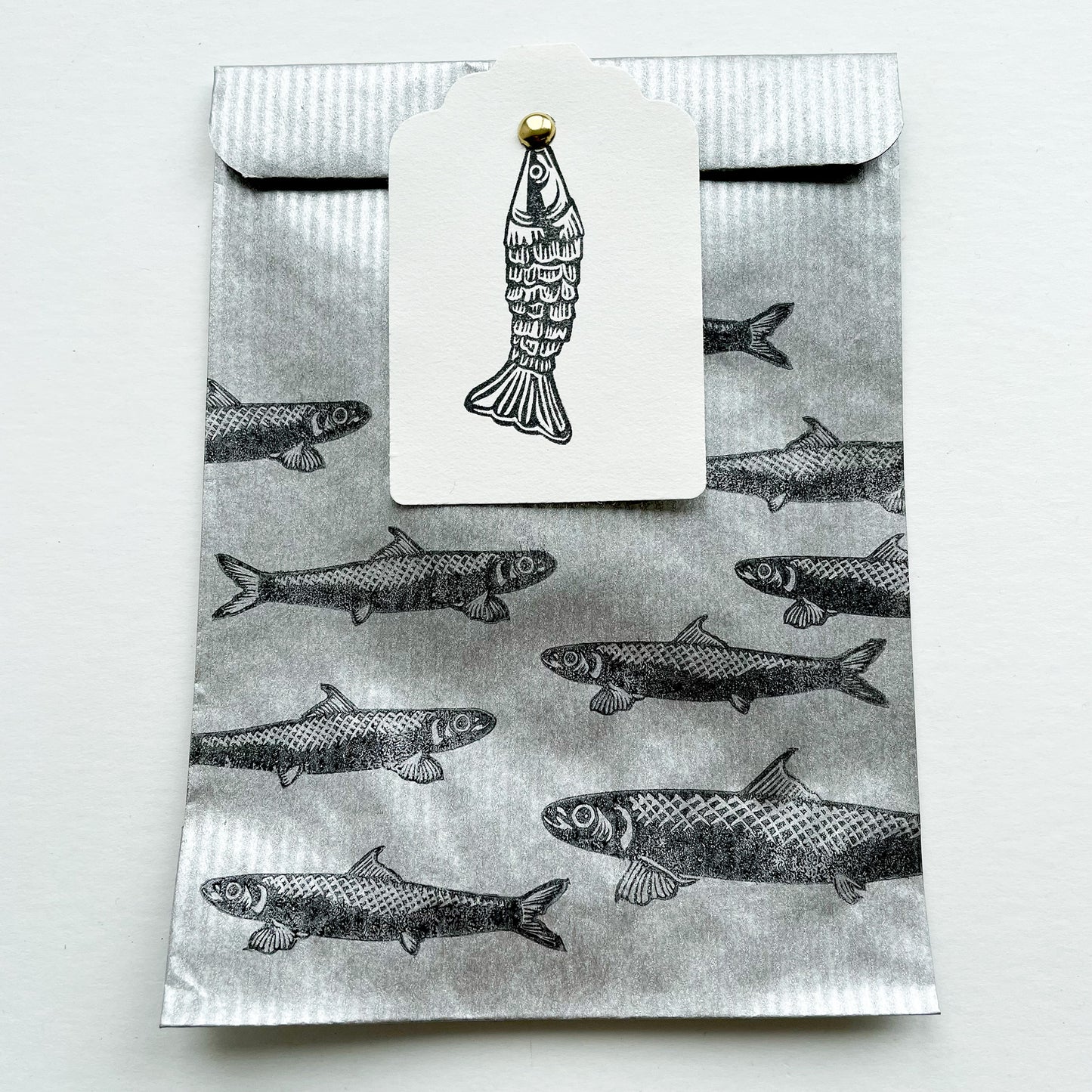Articulated fish rubber stamp, vintage style little fish stamp