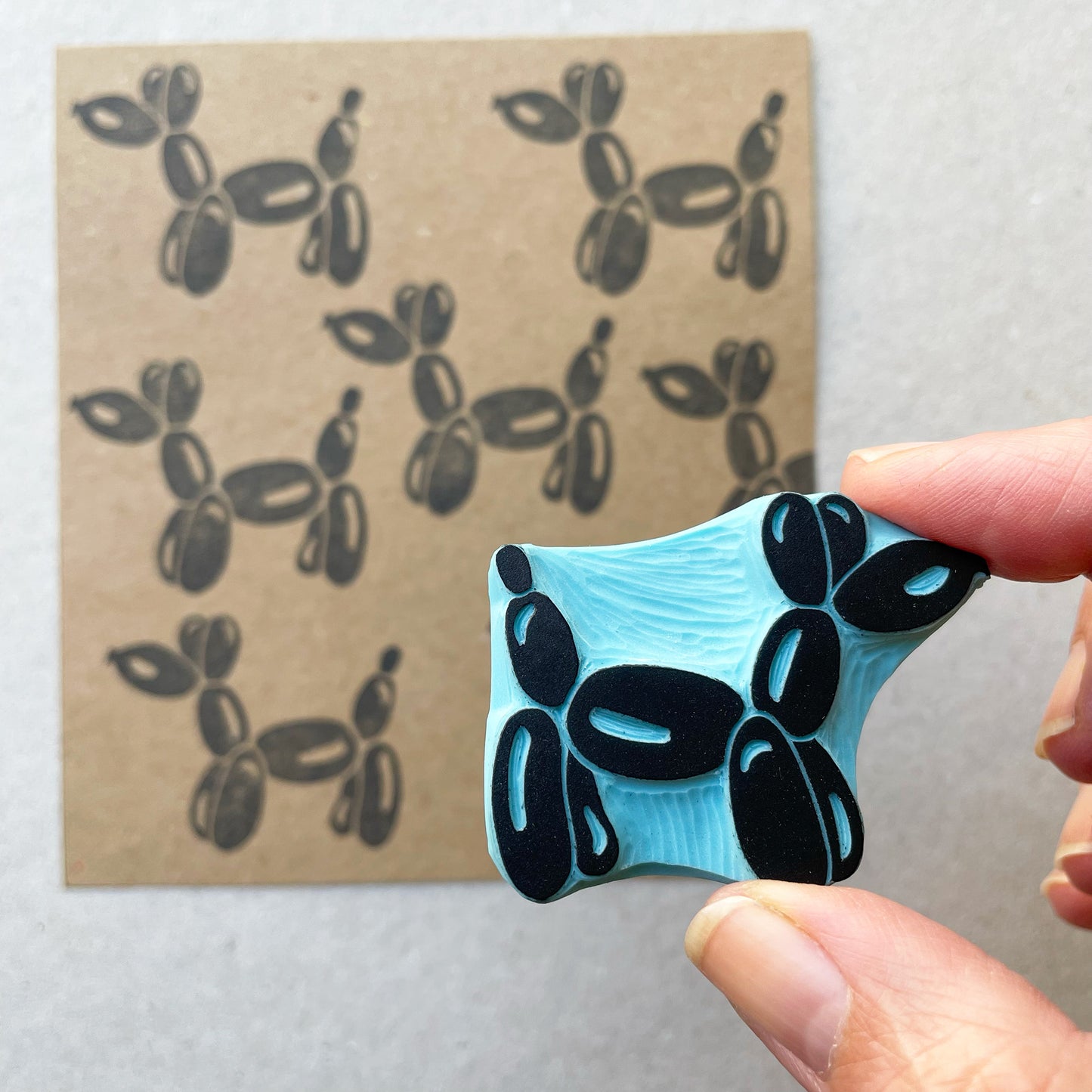 Dog balloon hand carved rubber stamp