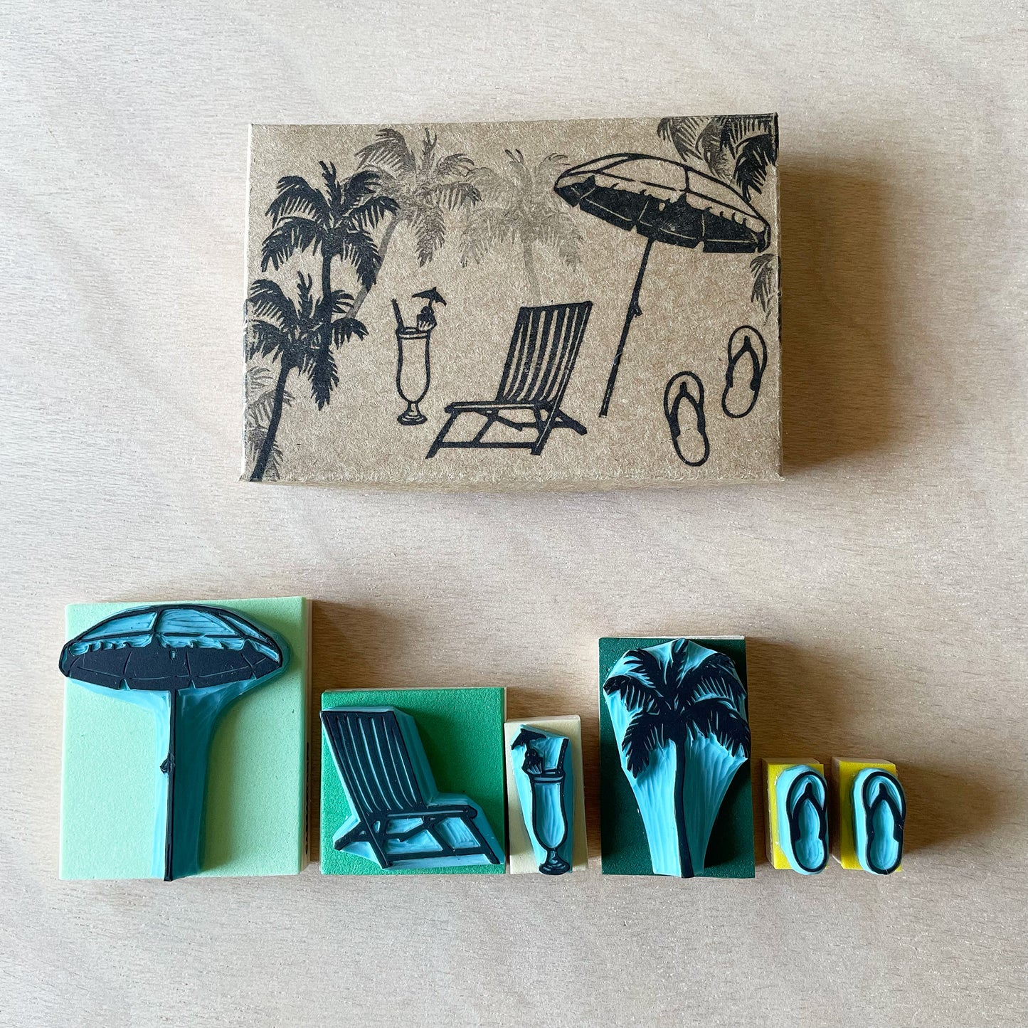 Beach Rubber Stamp Set, Tropical Vacation stamping, summer journaling