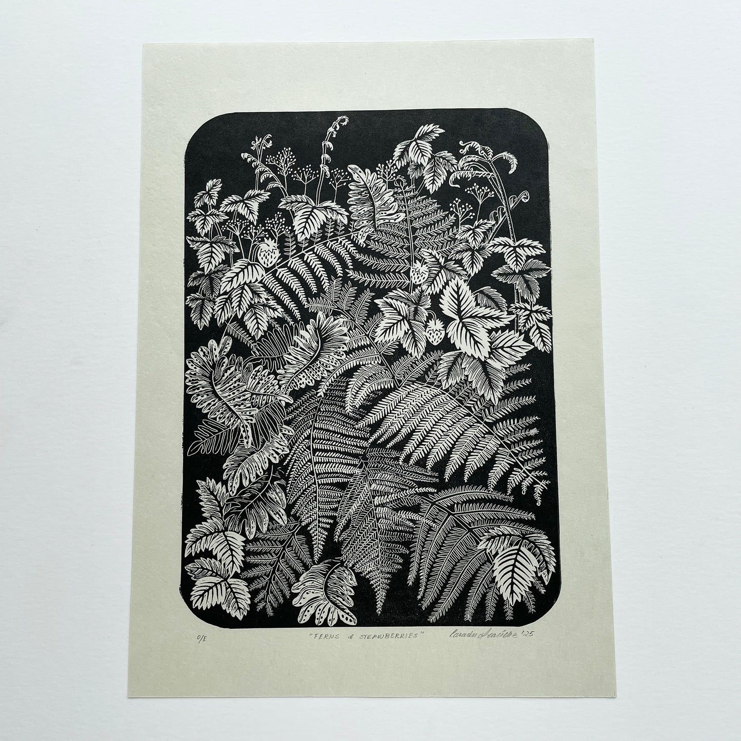 Set of 3 original botanical block prints of ferns