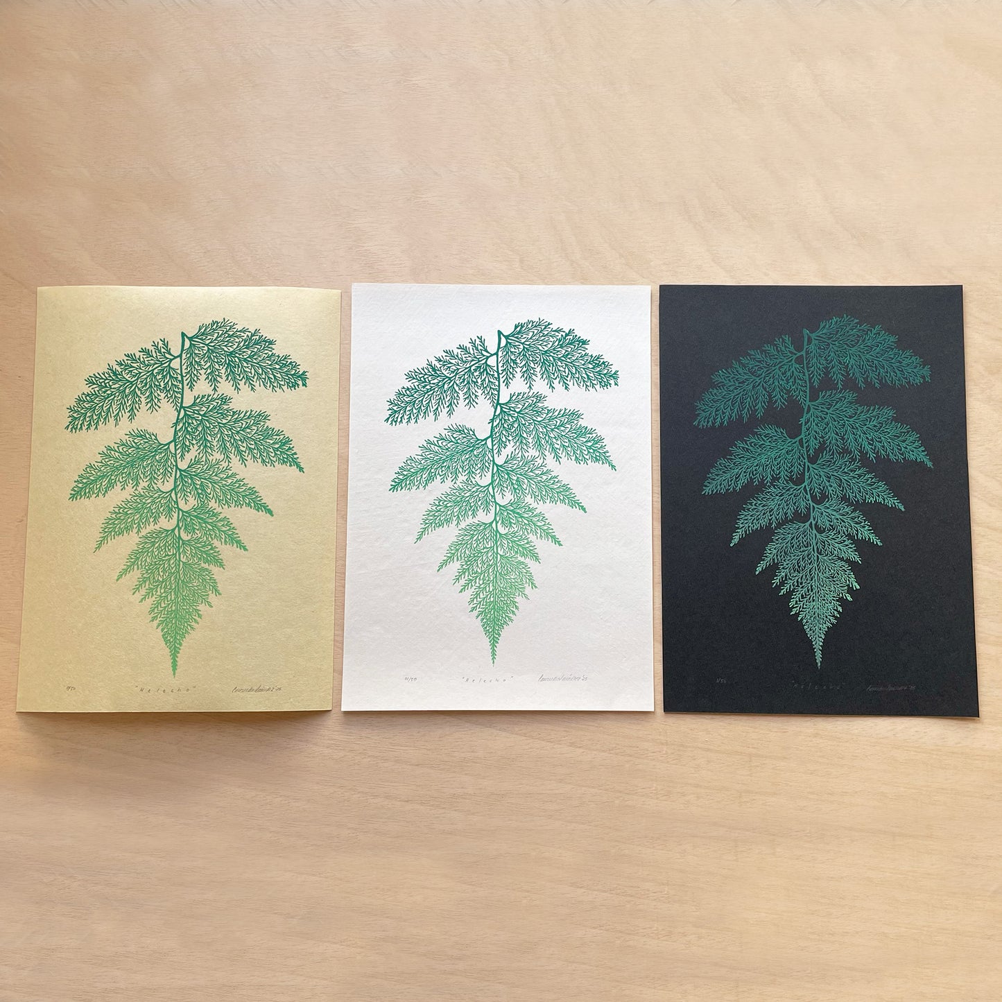 Original block print of a fern leaf for botanical wall decor