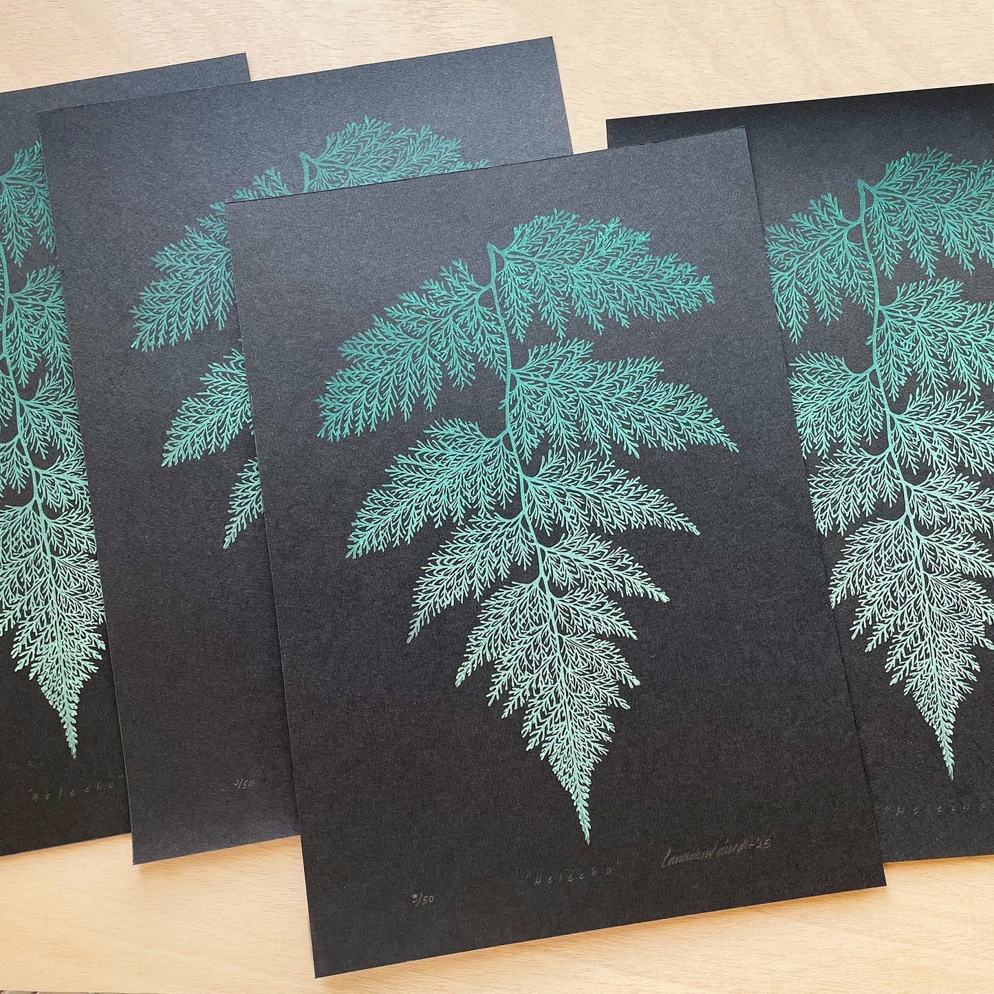 Original block print of a fern leaf for botanical wall decor