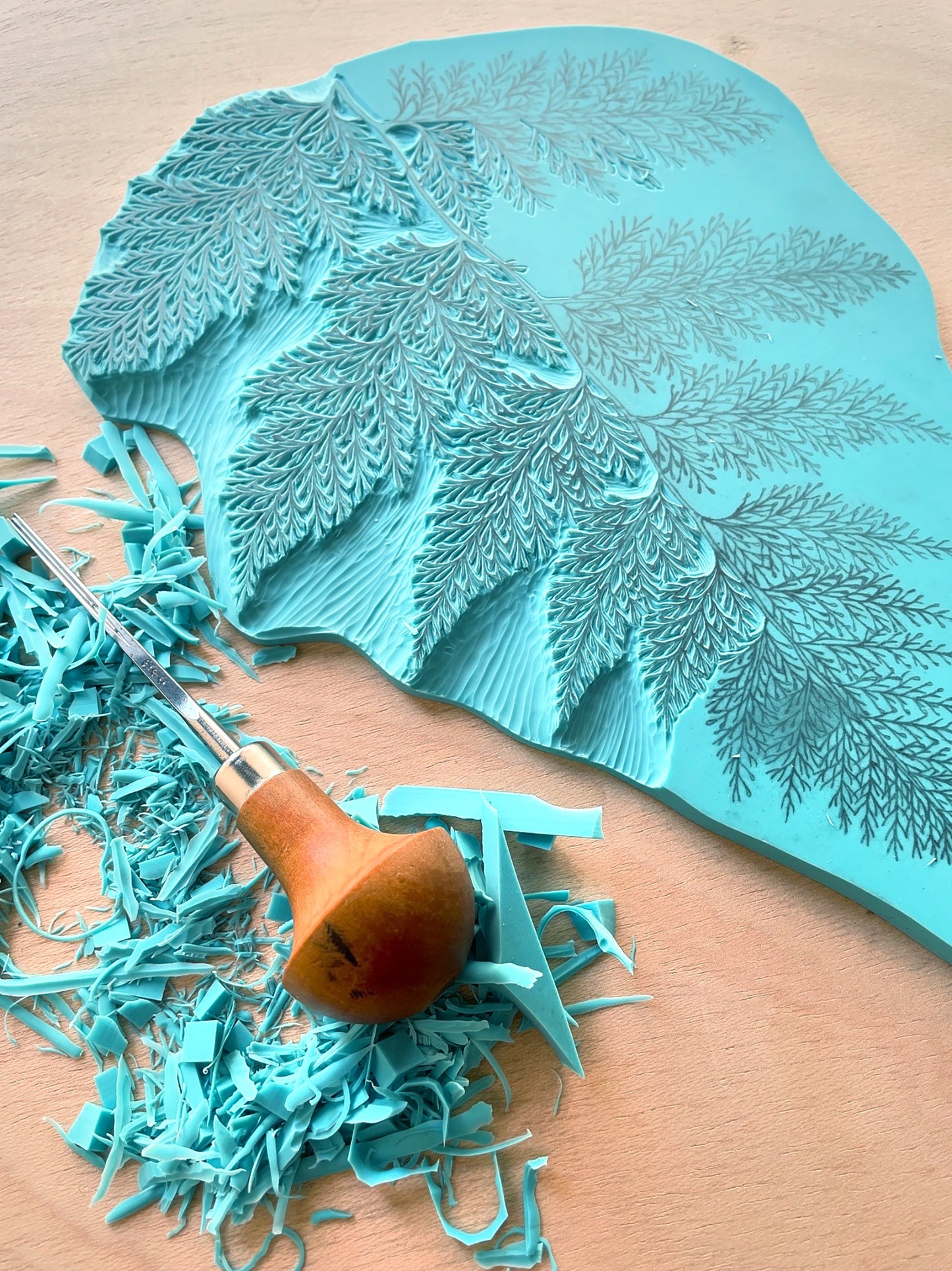 Original block print of a fern leaf for botanical wall decor