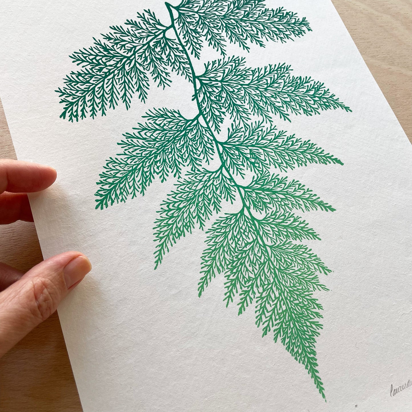 Original block print of a fern leaf for botanical wall decor