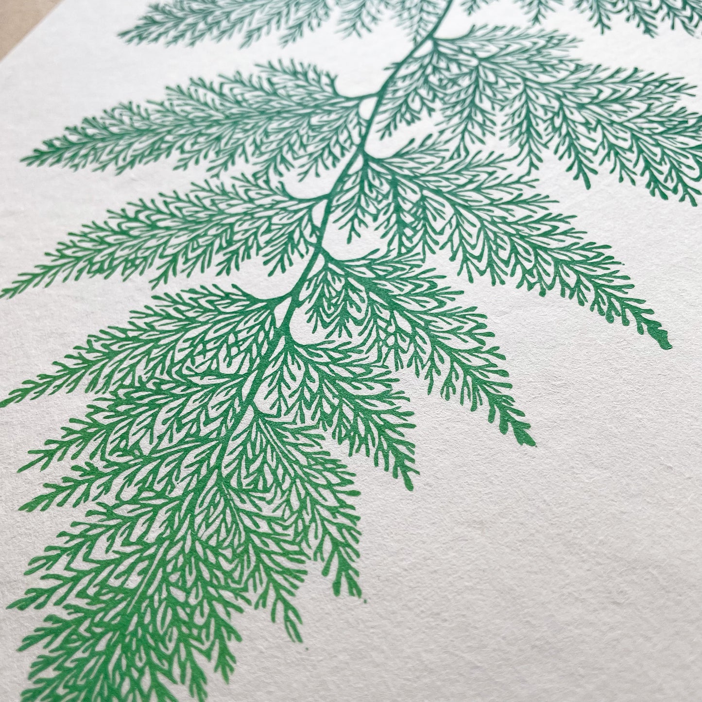 Original block print of a fern leaf for botanical wall decor