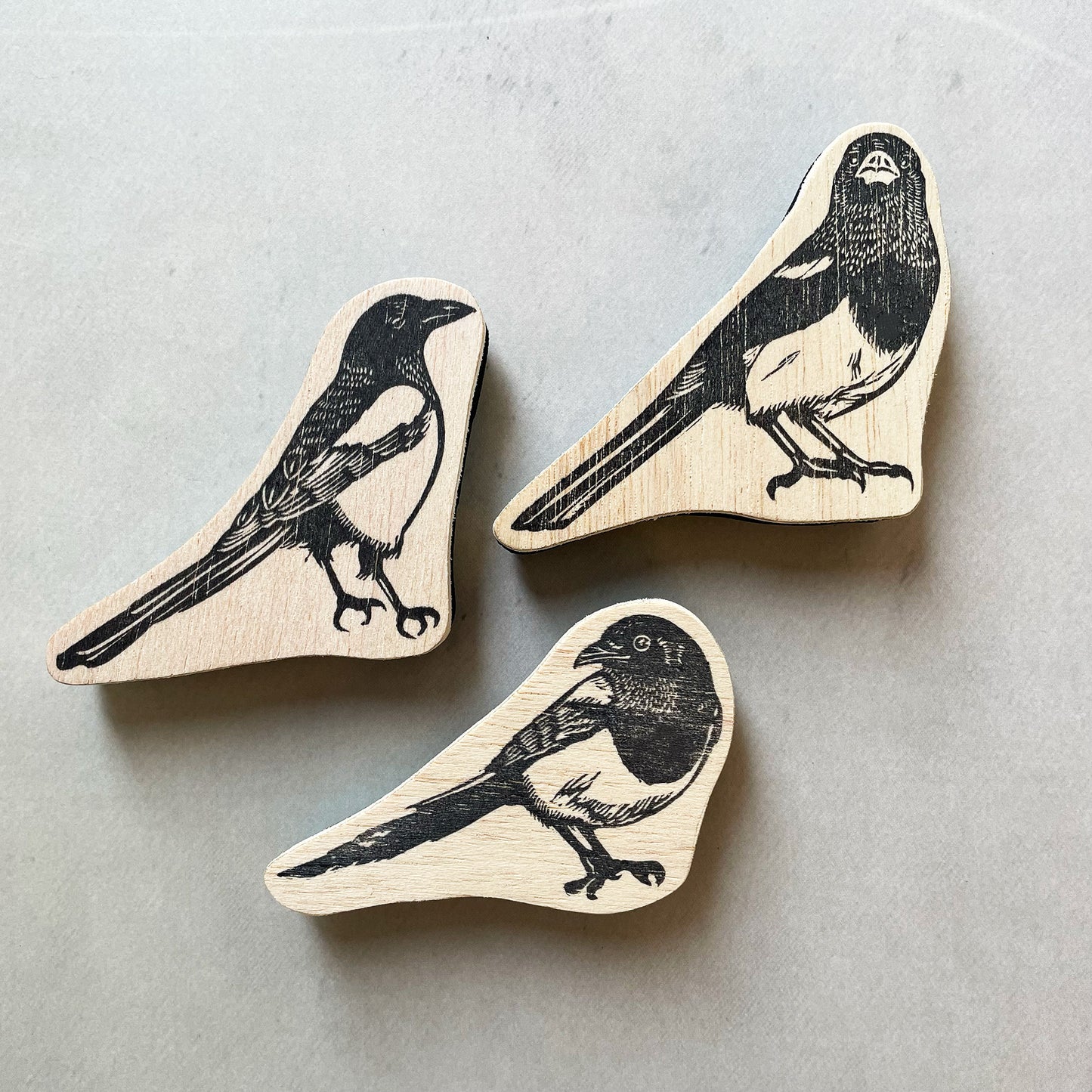 Hand-Carved Magpie Rubber Stamp, 3 Unique Bird Designs for Crafts, Journaling & Scrapbooking