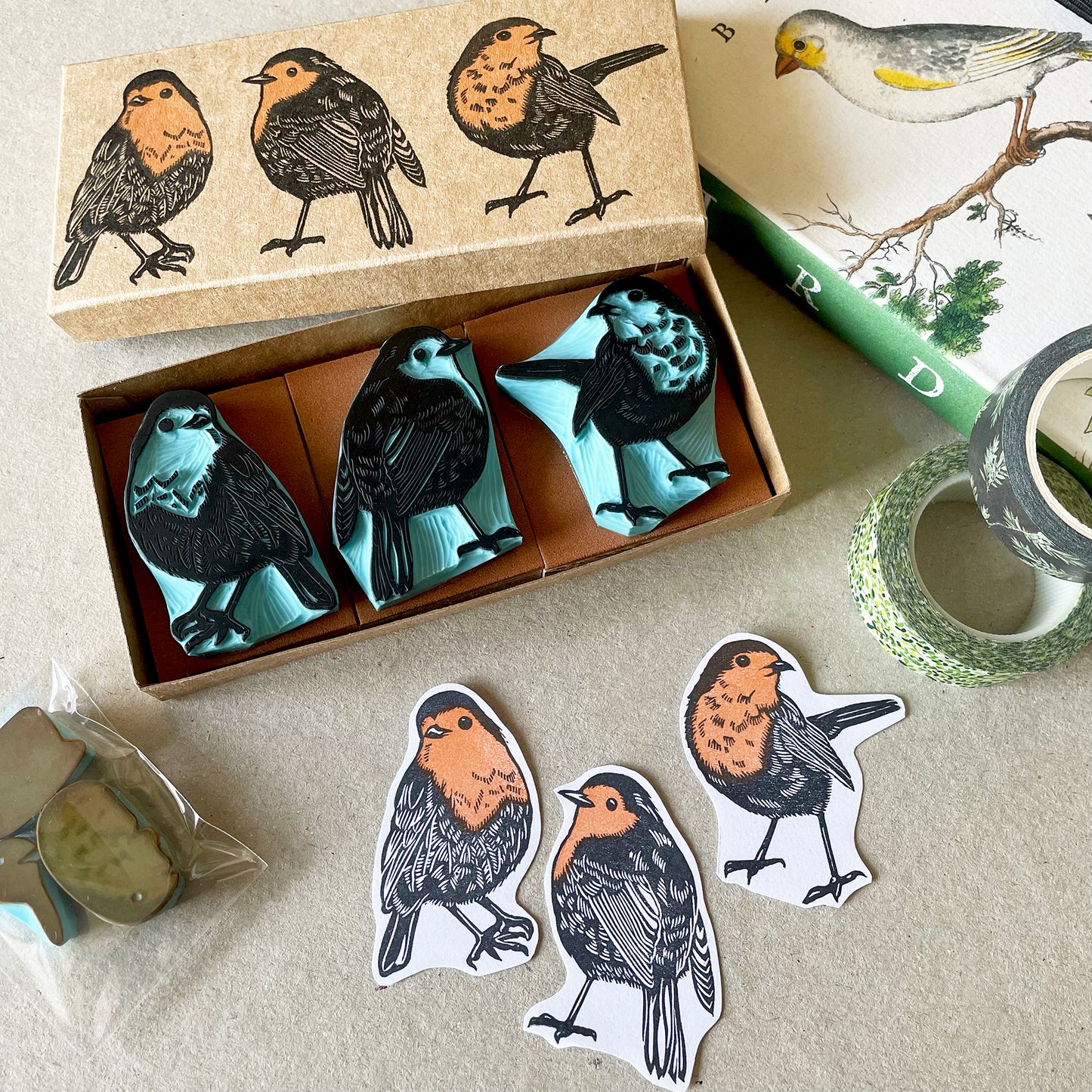 Robin Bird Rubber Stamp Hand Carved Nature Stamp