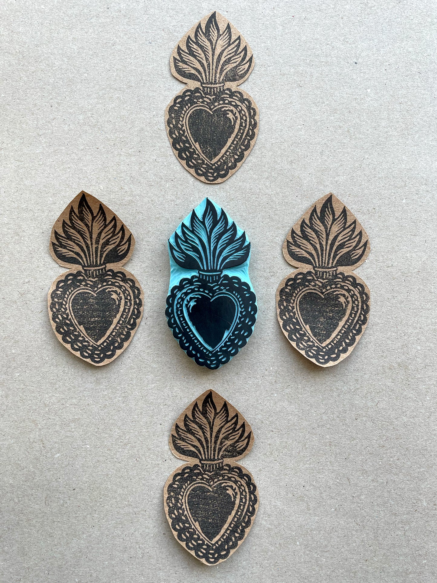 Sacred heart with flames rubber stamp