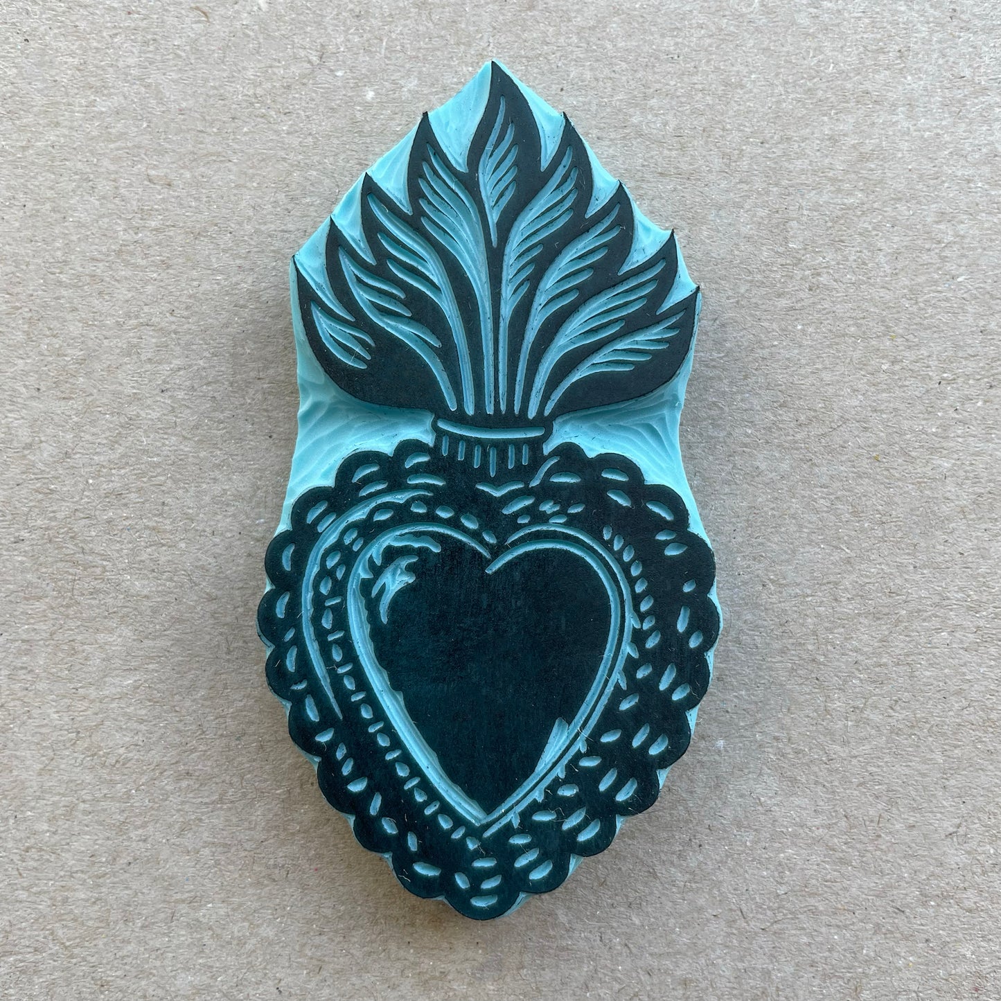 Sello de goma Sagrado corazón con llamas