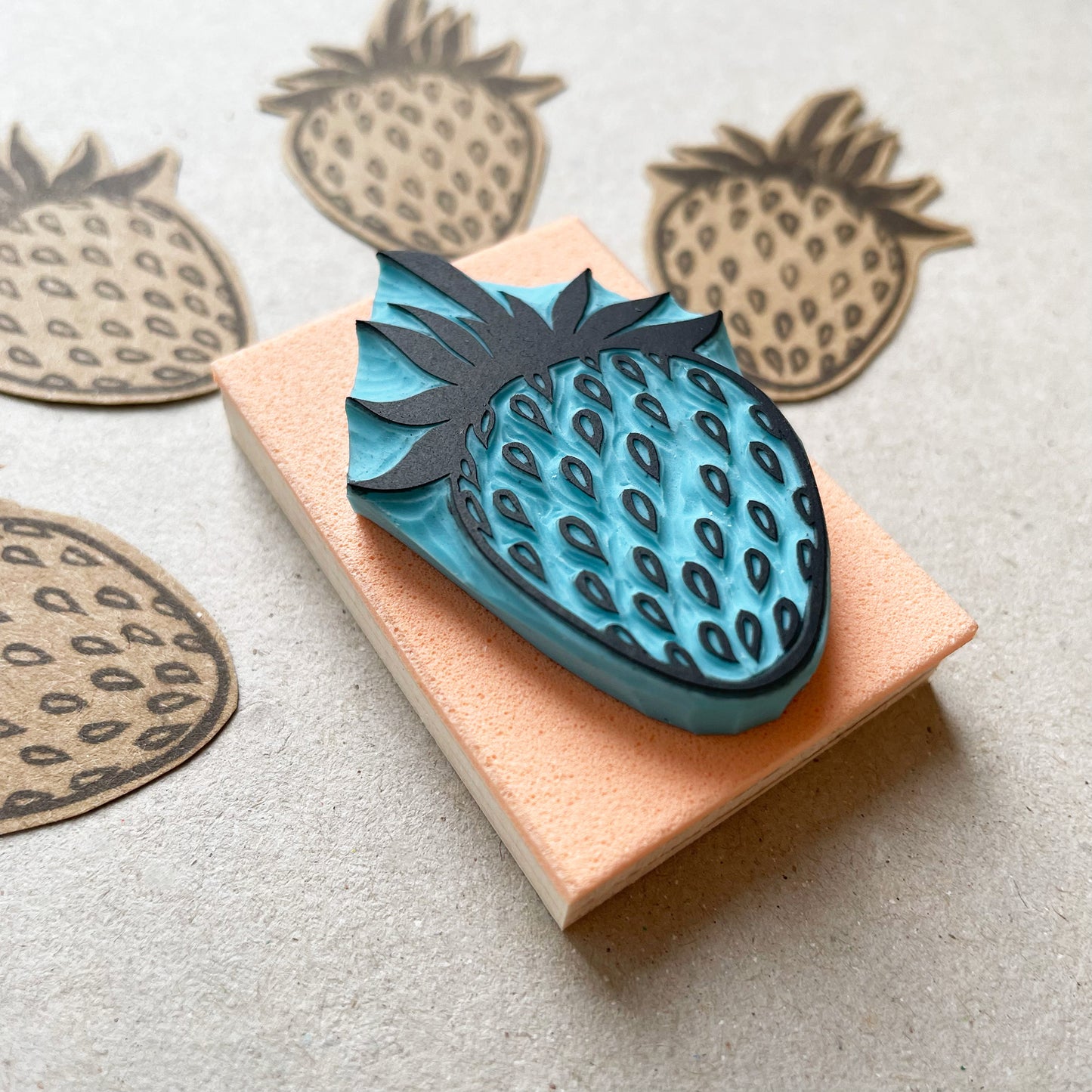 Strawberry hand carved rubber stamp