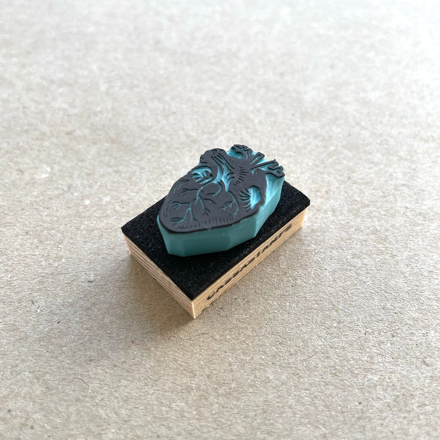 Tiny human heart hand carved rubber stamp