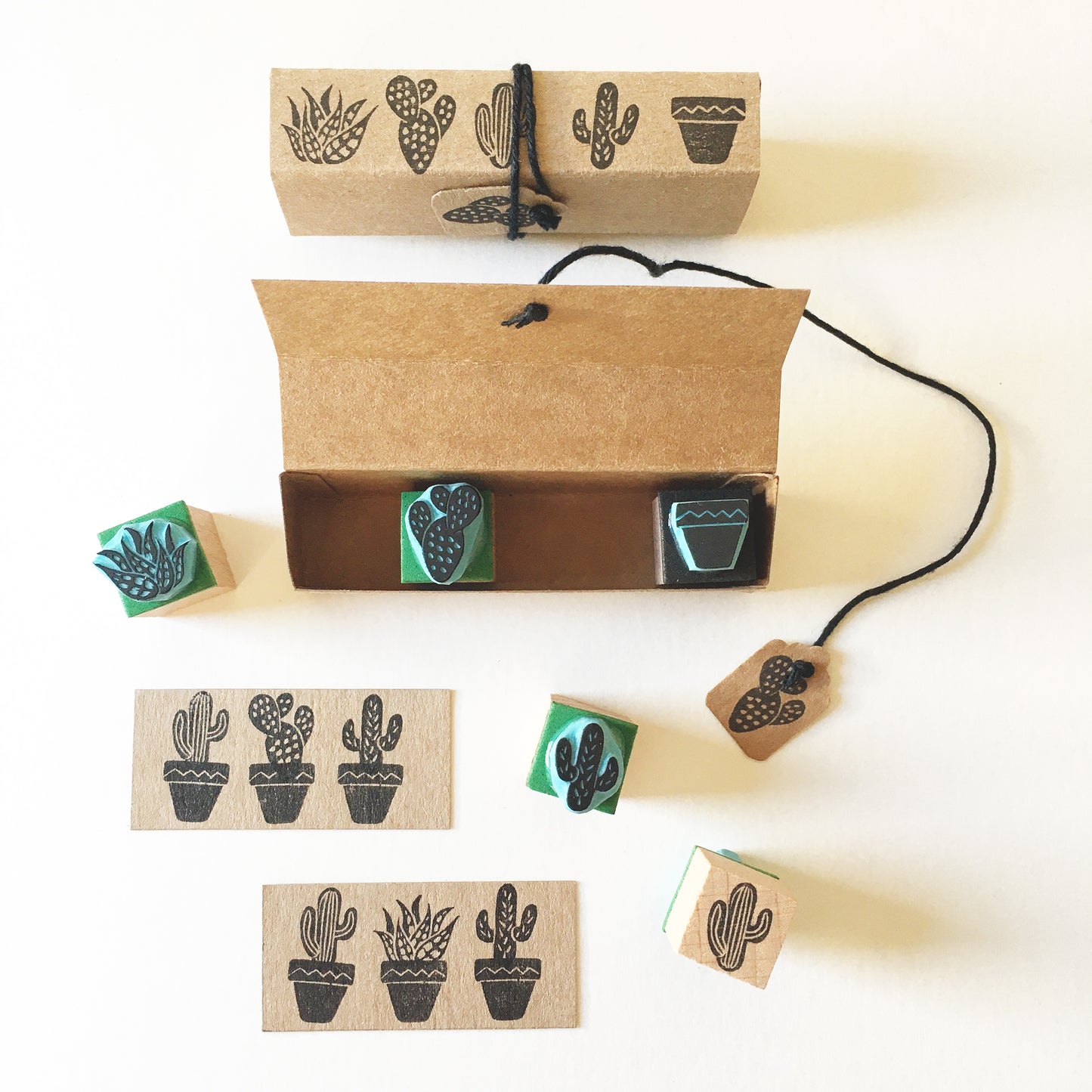 Mini cactus rubber stamps, set of 5 stamps
