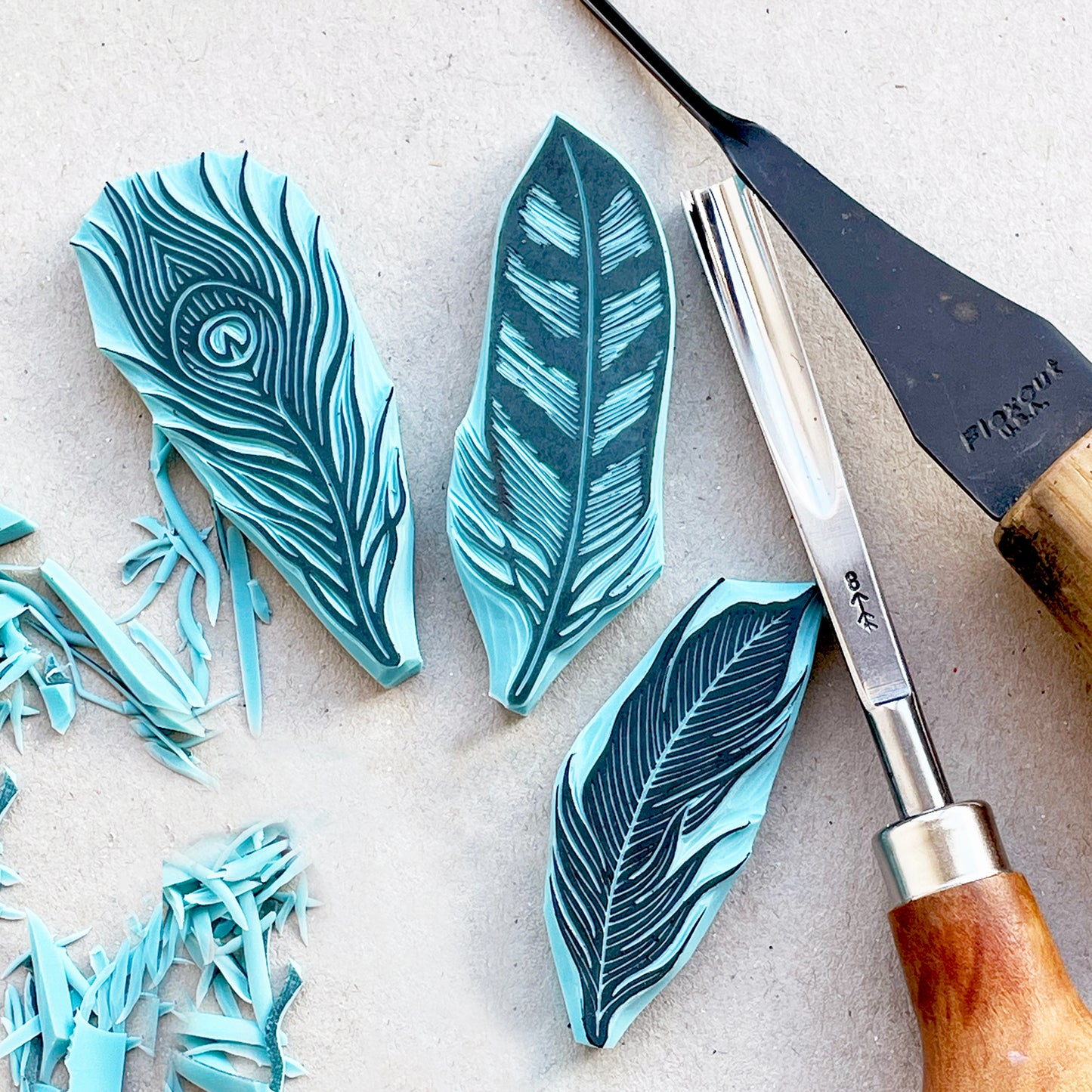 Bird feathers rubber stamps