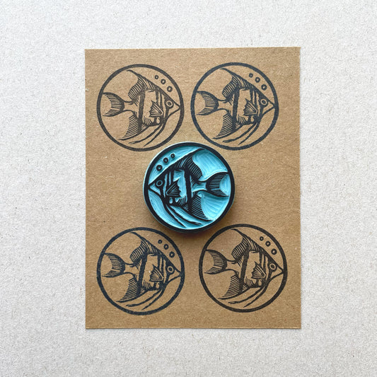 Angel fish rubber stamp medallion