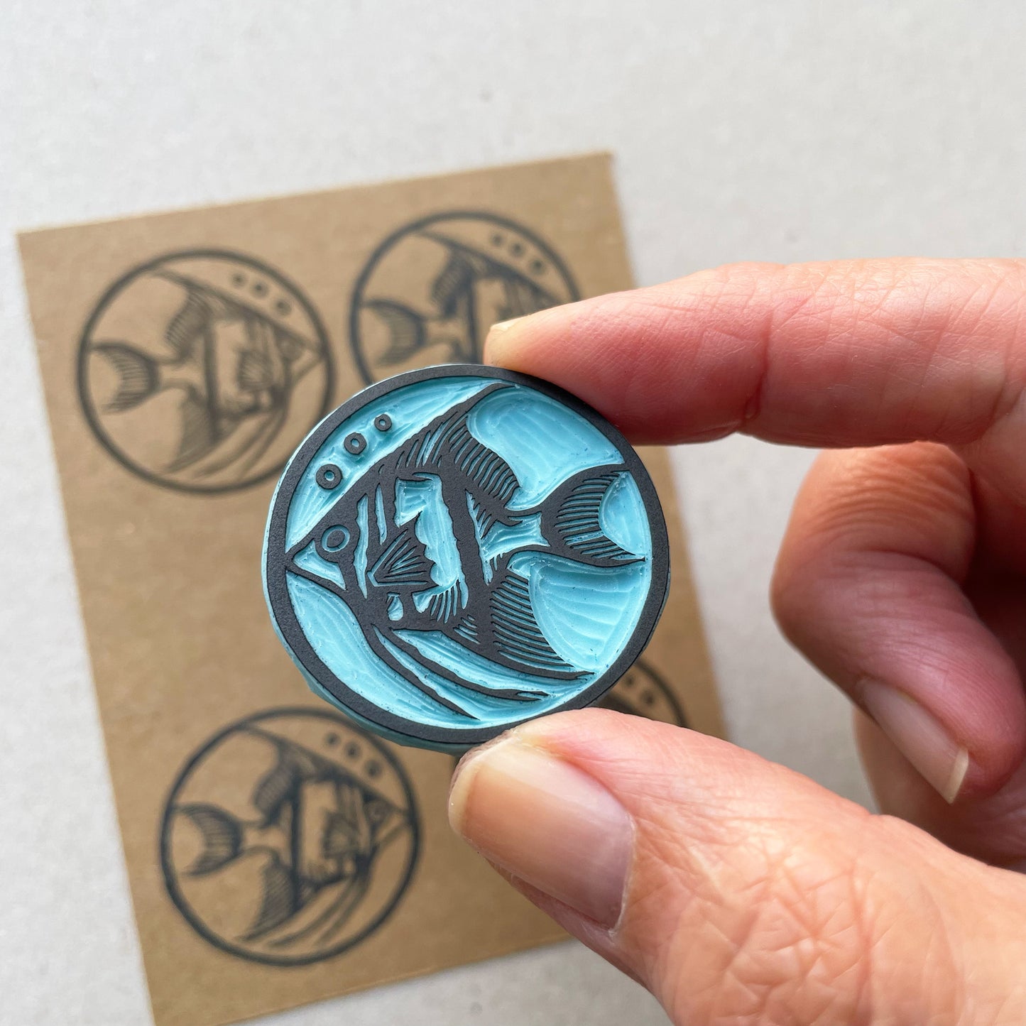 Angel fish rubber stamp medallion