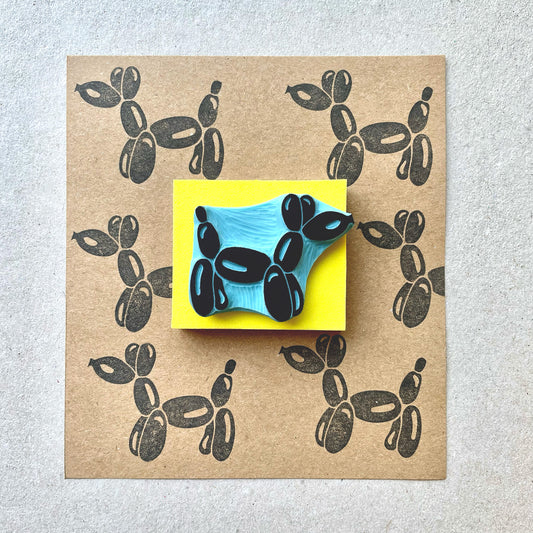 Dog balloon hand carved rubber stamp