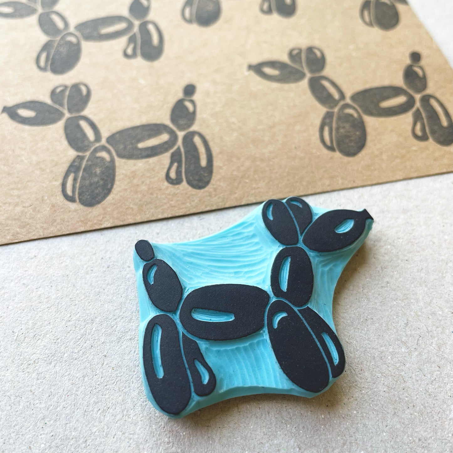Dog balloon hand carved rubber stamp