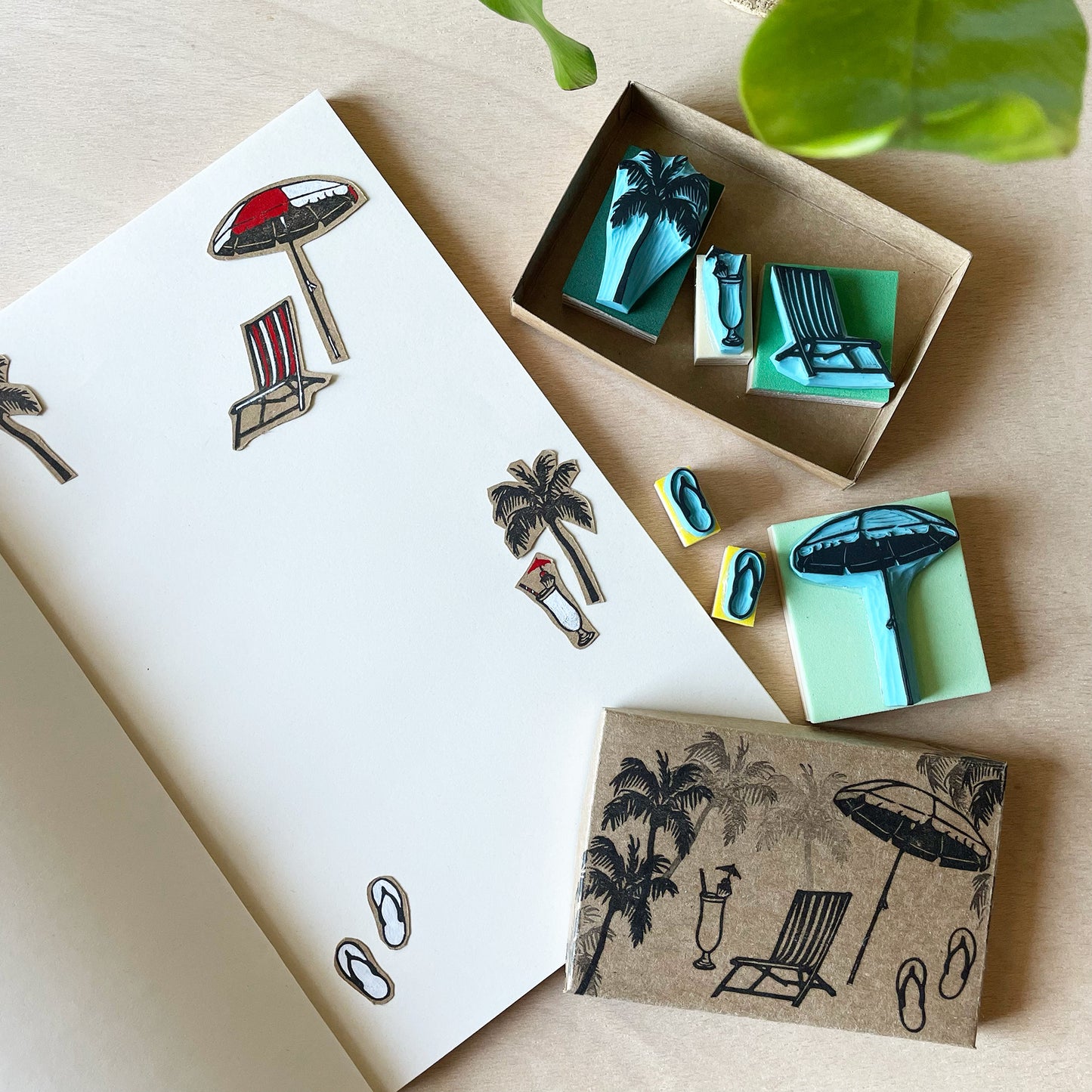 Beach Rubber Stamp Set, Tropical Vacation stamping, summer journaling