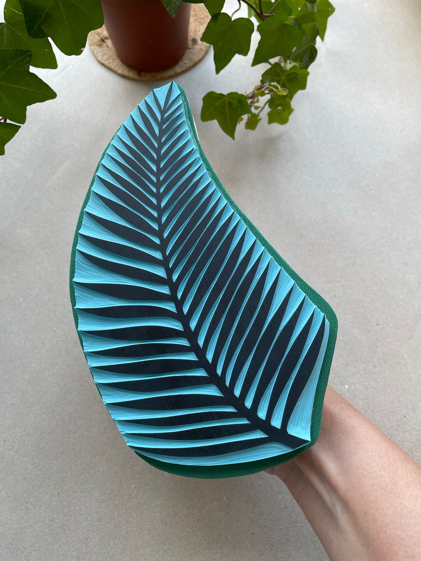 Palm leaf big size rubber stamp with wood base and wood handle