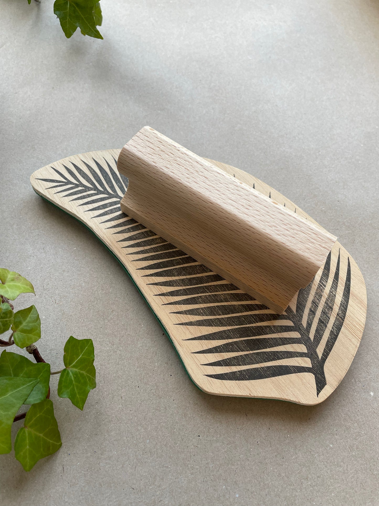 Palm leaf big size rubber stamp with wood base and wood handle