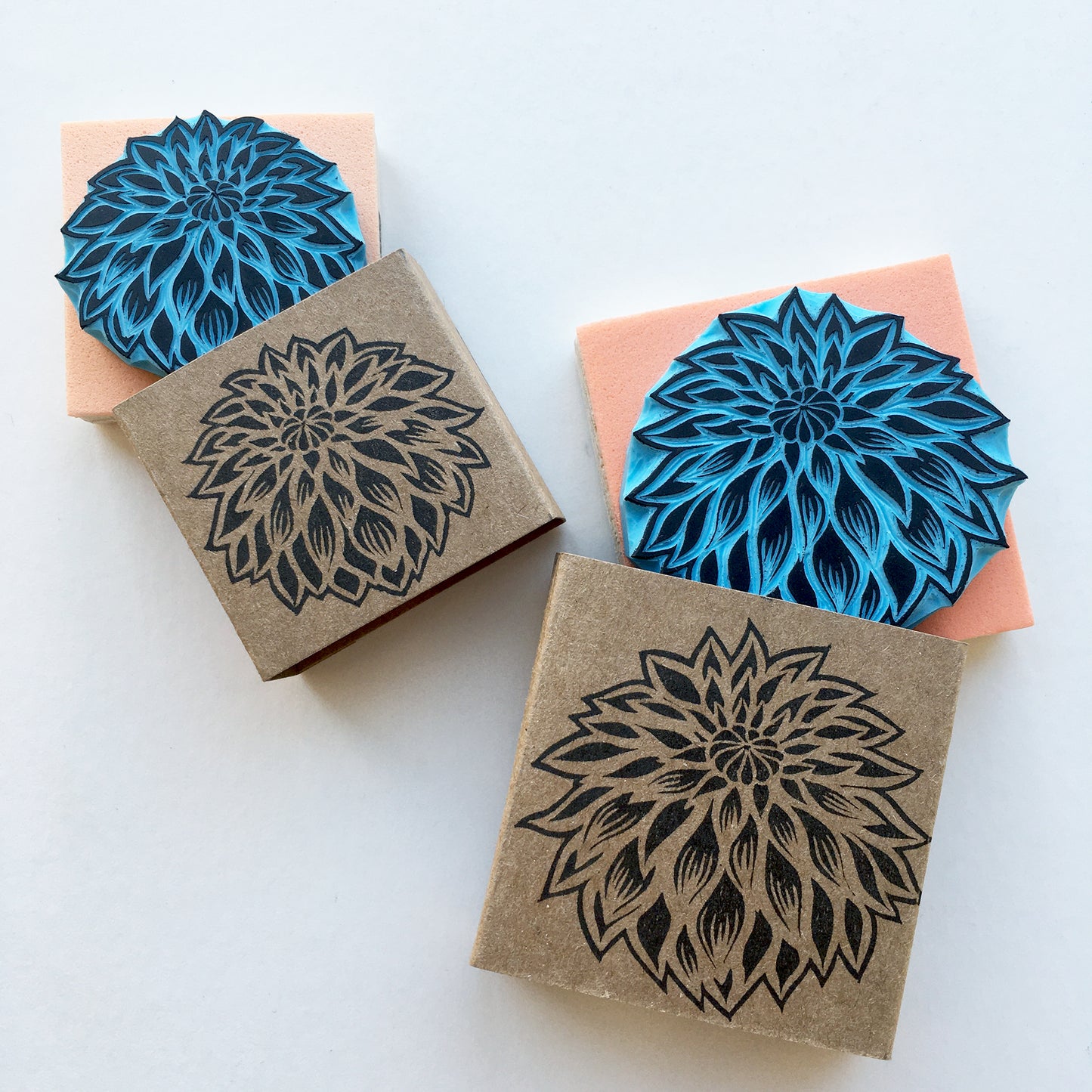 Dahlia Flower Rubber Stamp, Botanical Floral Design, Hand Carved