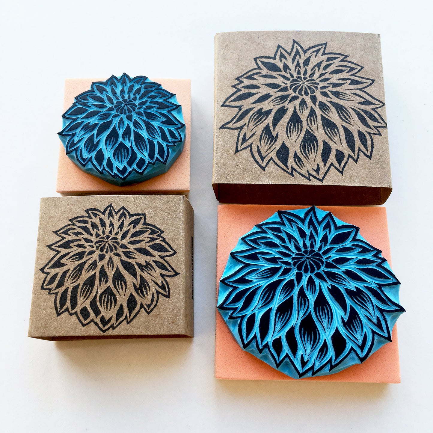Dahlia Flower Rubber Stamp, Botanical Floral Design, Hand Carved