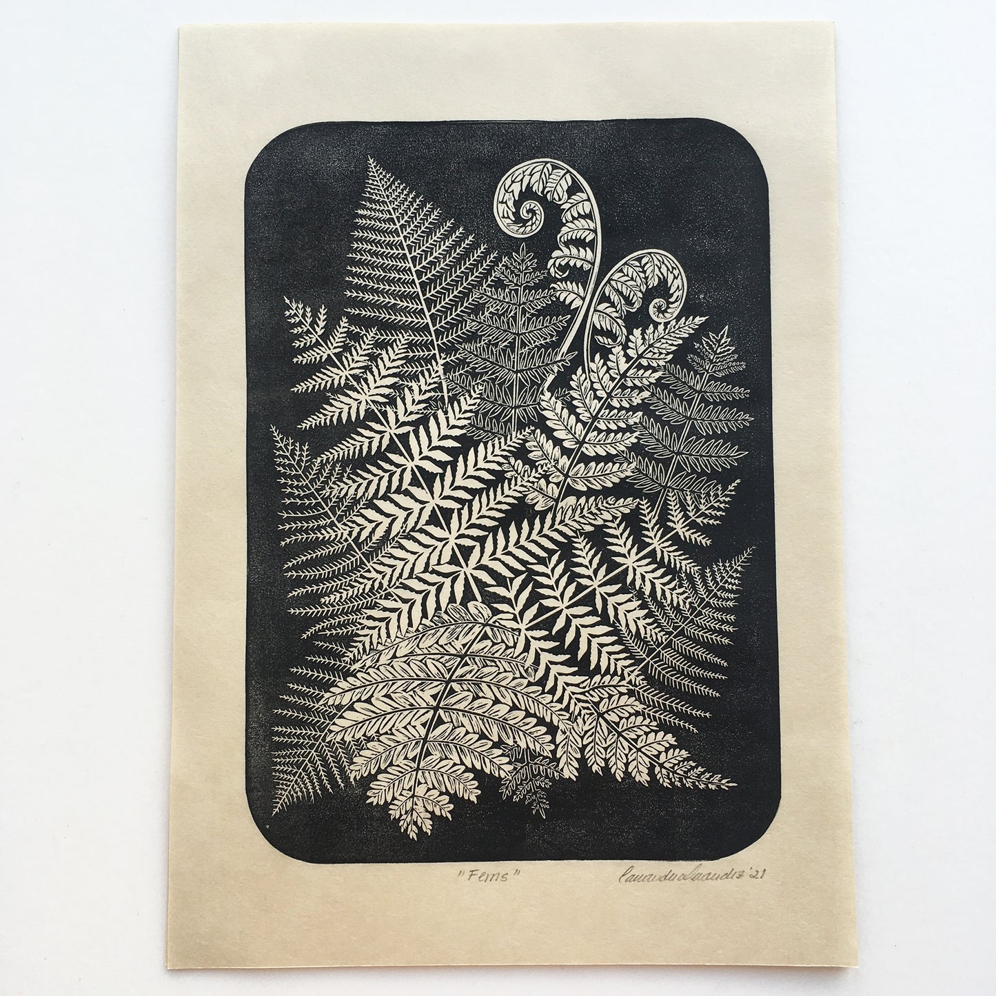 Botanical fern print, hand pulled original block print