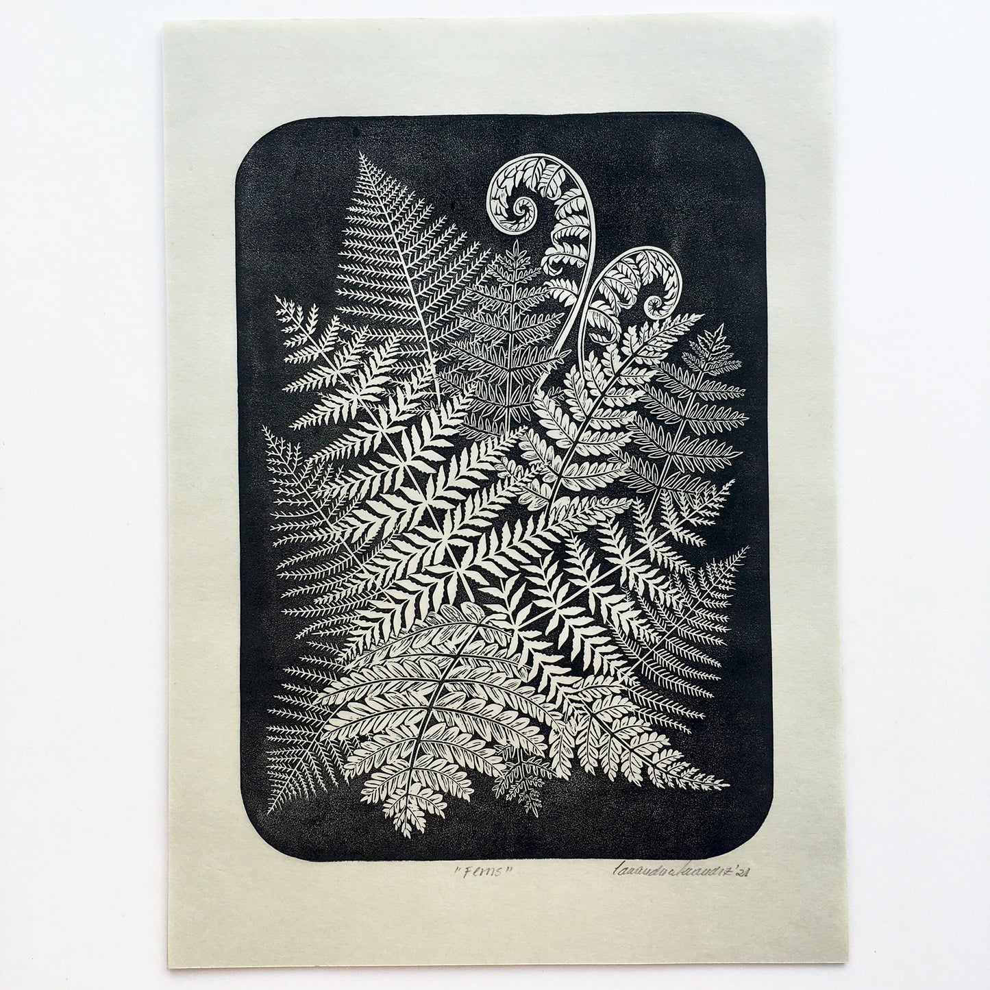 Botanical fern print, hand pulled original block print