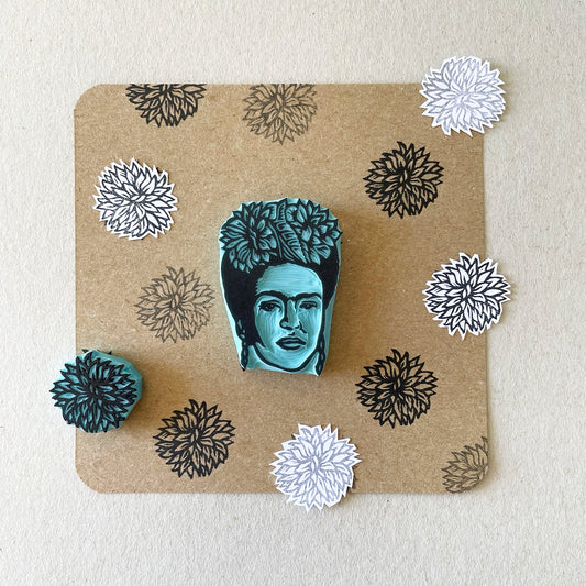 Frida Kahlo portrait rubber stamp with flower