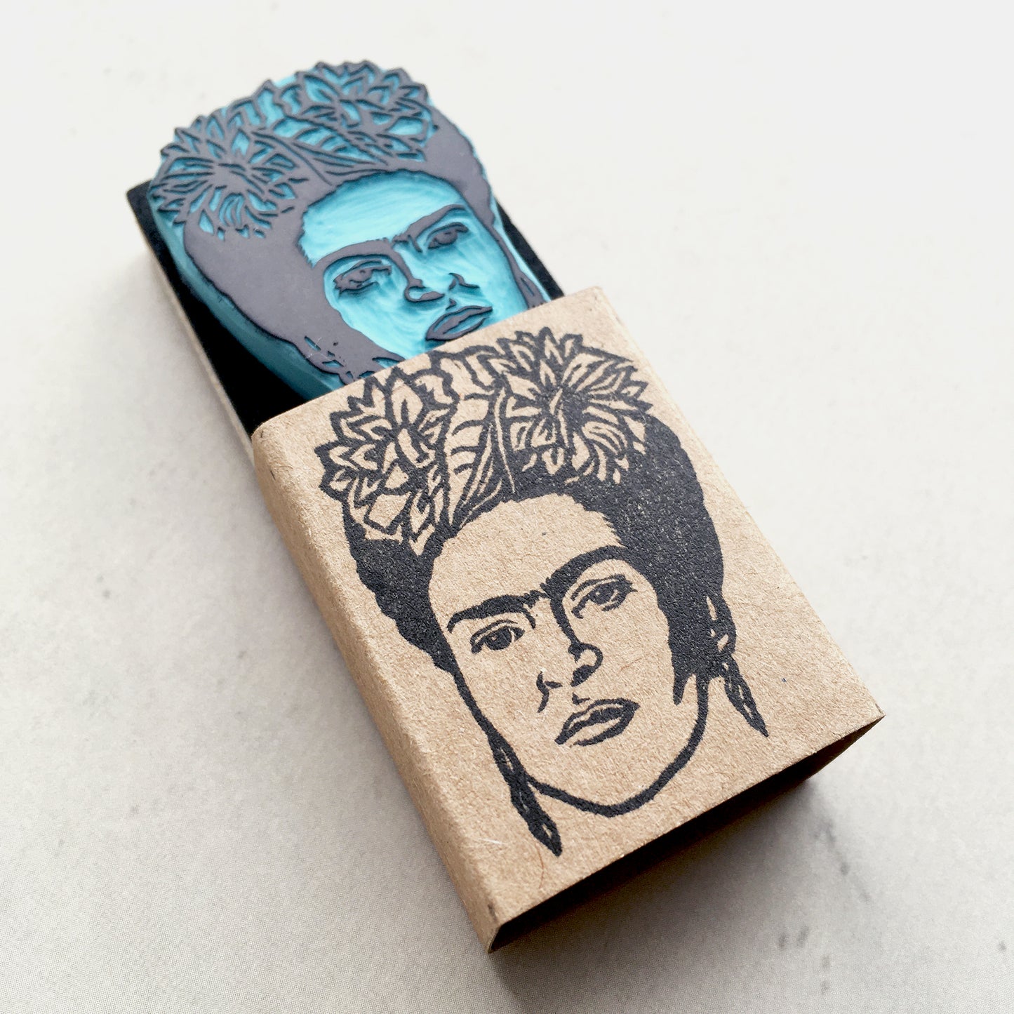 Frida Kahlo portrait rubber stamp with flower