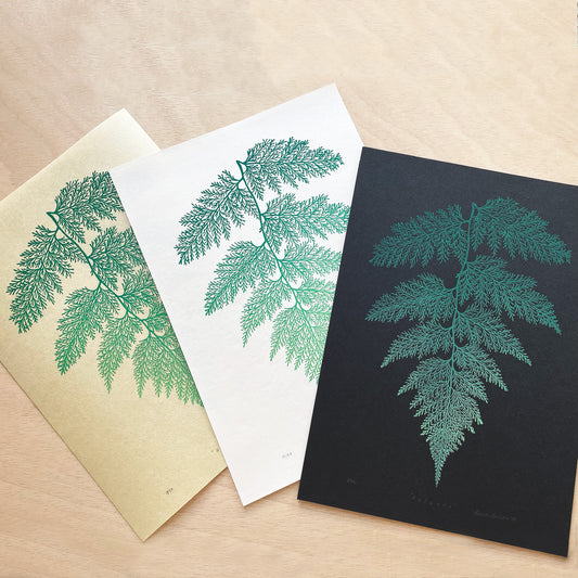 Original block print of a fern leaf for botanical wall decor