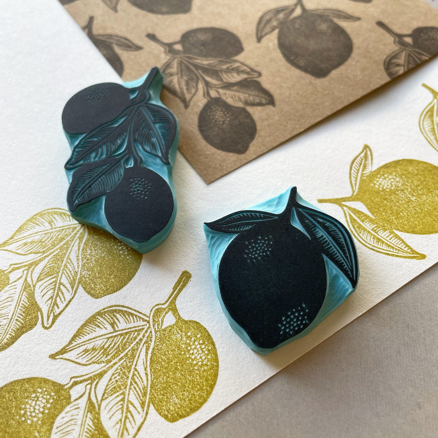 Lemon hand carved rubber stamps, two designs to choose from