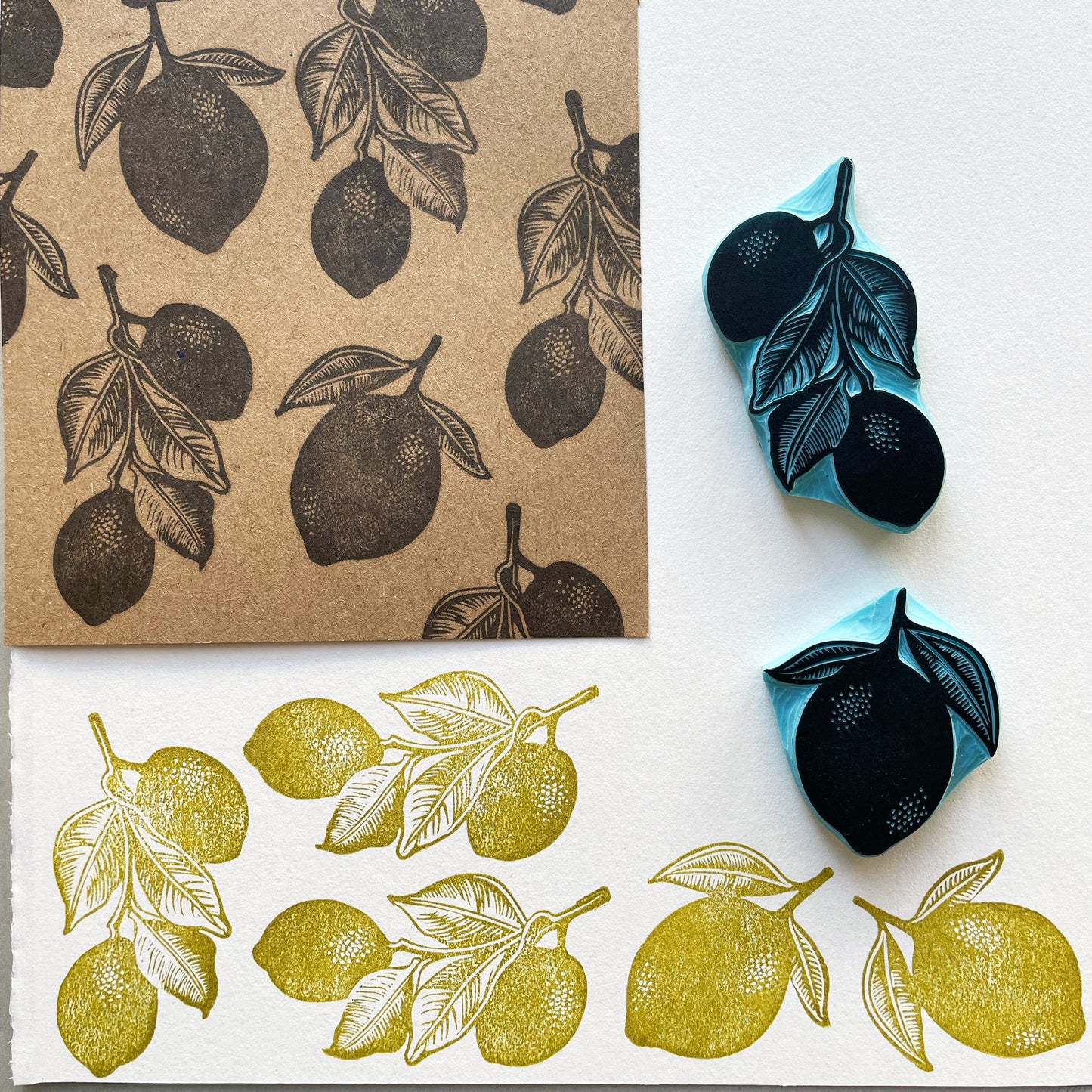 Lemon hand carved rubber stamps, two designs to choose from