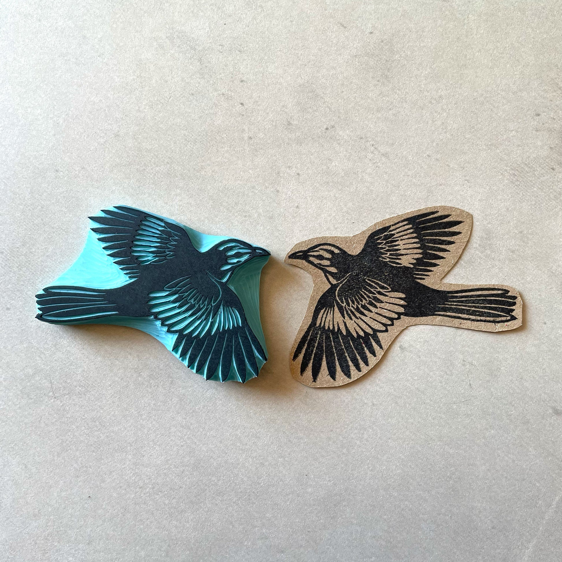 Flying mockingbird rubber stamp open wings
