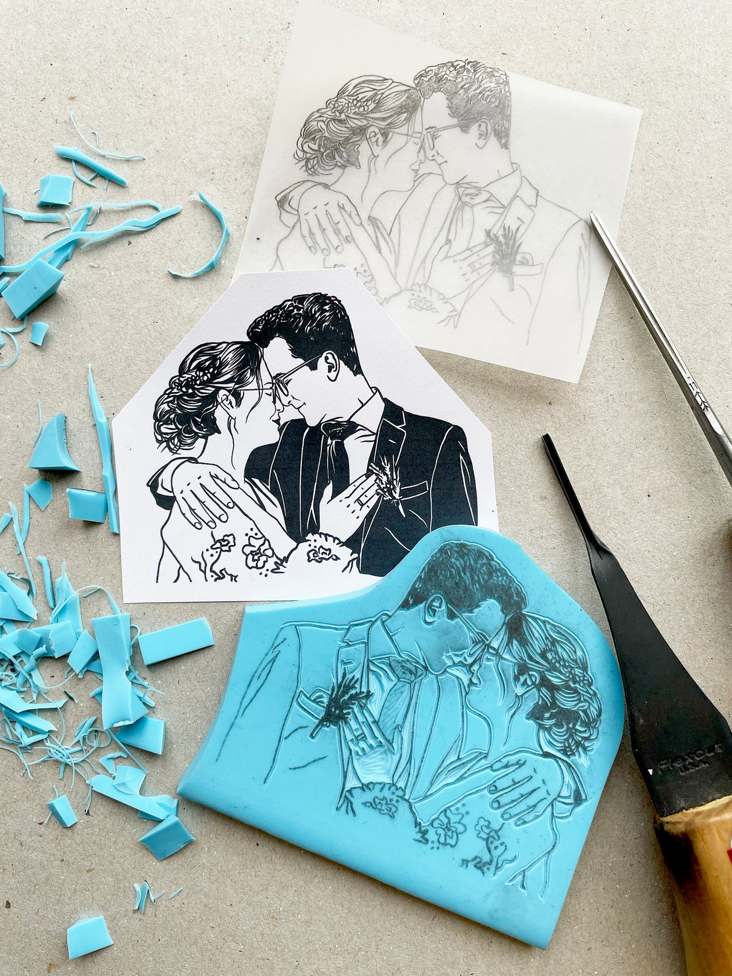 Couple portrait rubber stamps
