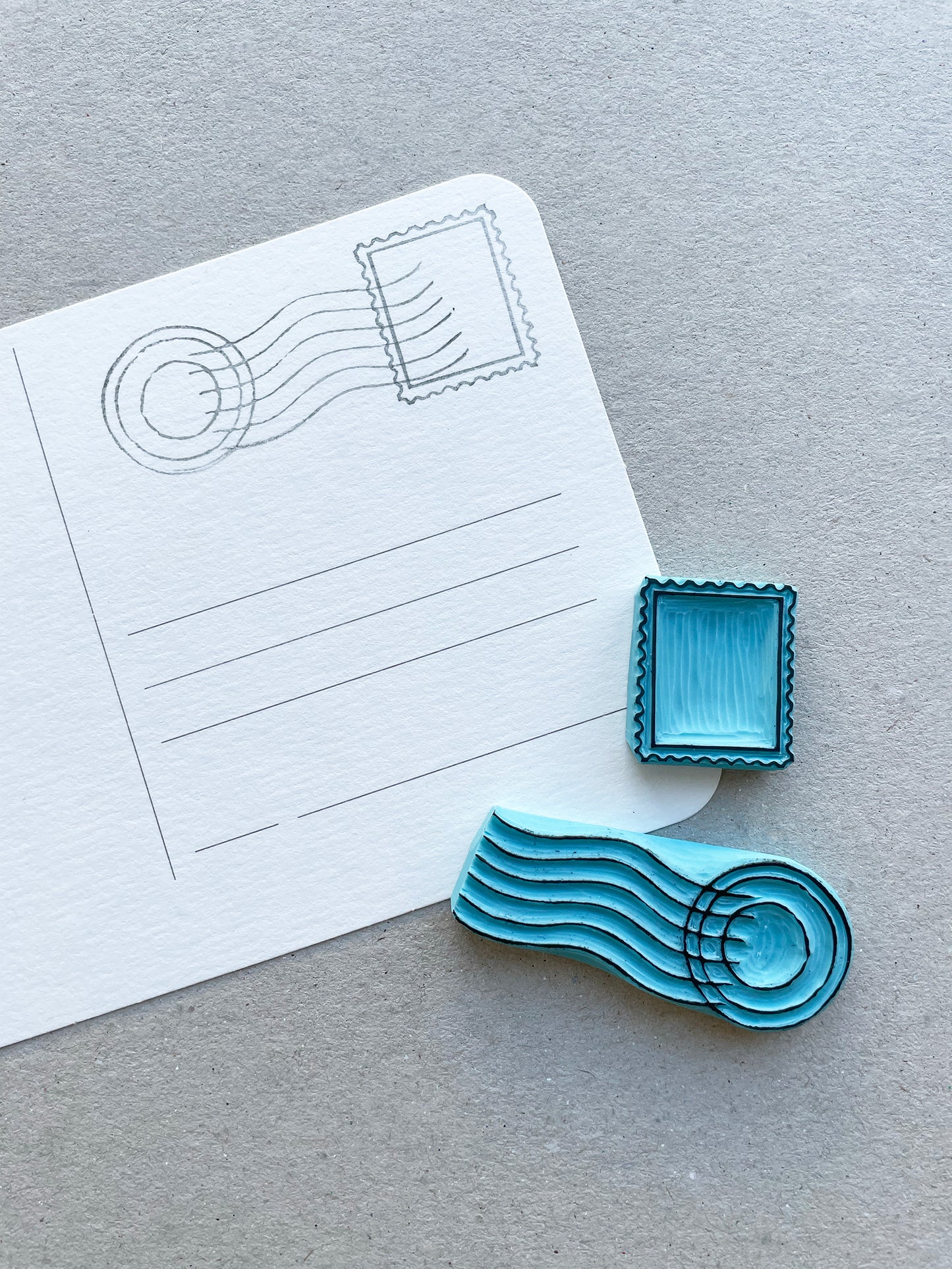 Postage rubber stamps for post card making