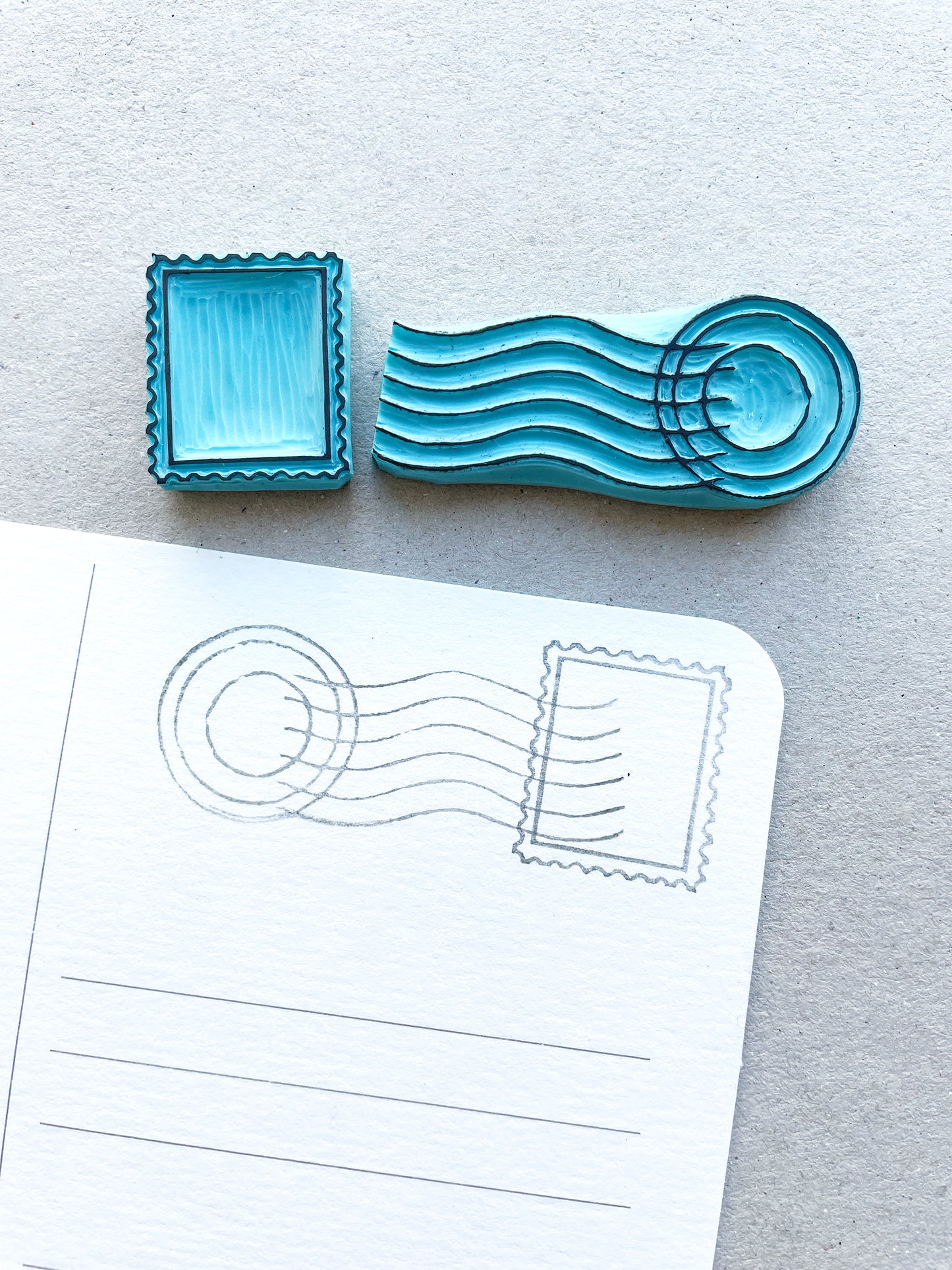 Postage rubber stamps for post card making