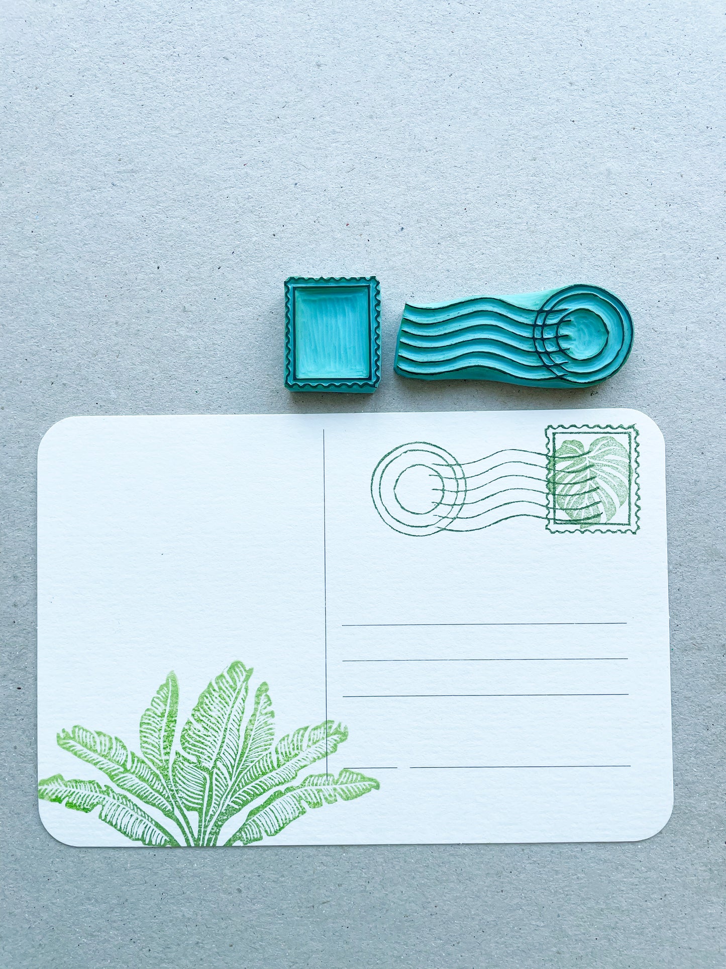 Postage rubber stamps for post card making
