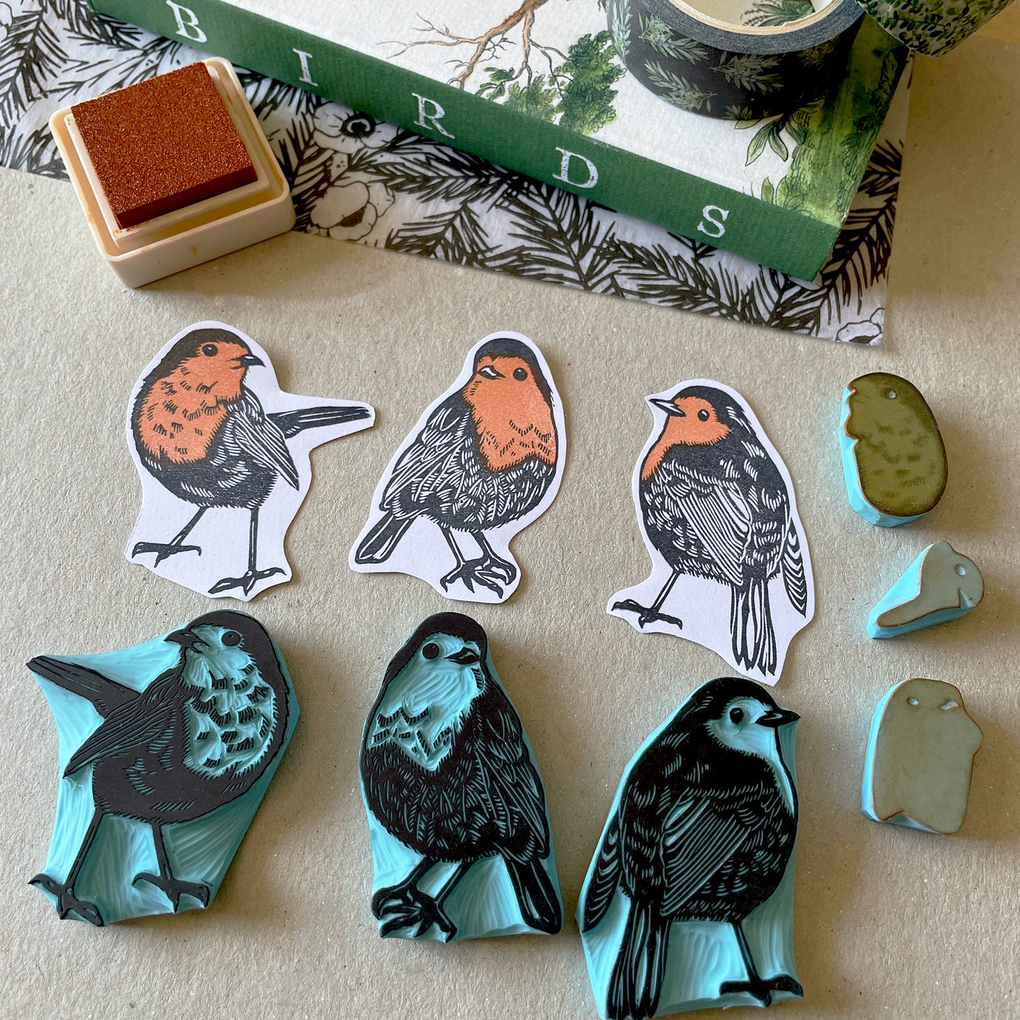 Robin Bird Rubber Stamp Hand Carved Nature Stamp