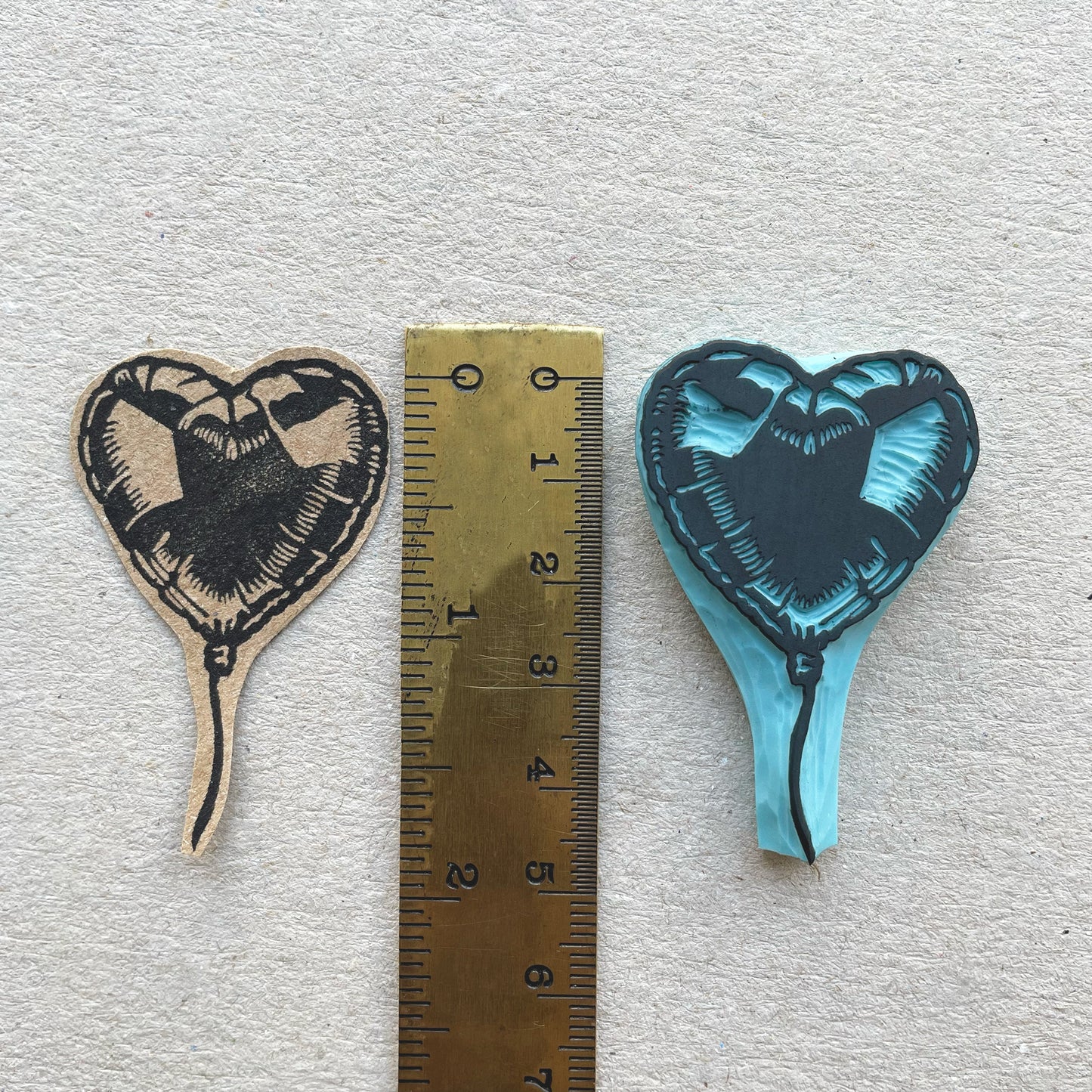 Love word and heart foil like ballon rubber stamps