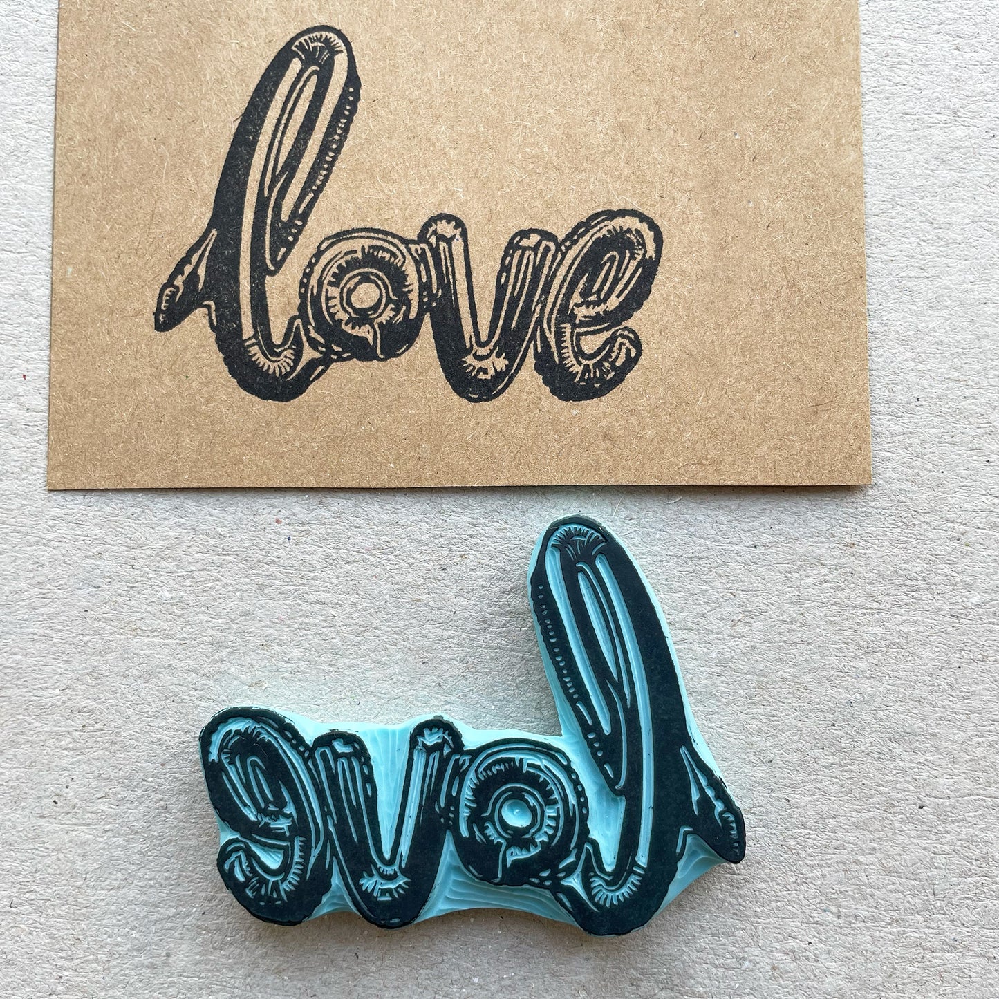 Love word and heart foil like ballon rubber stamps