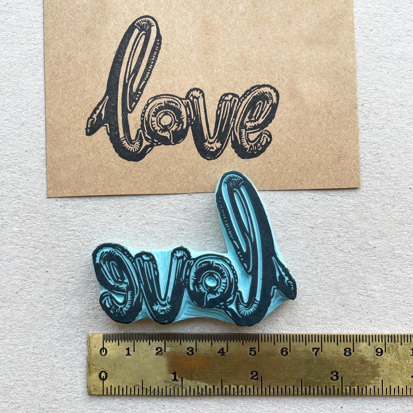 Love word and heart foil like ballon rubber stamps