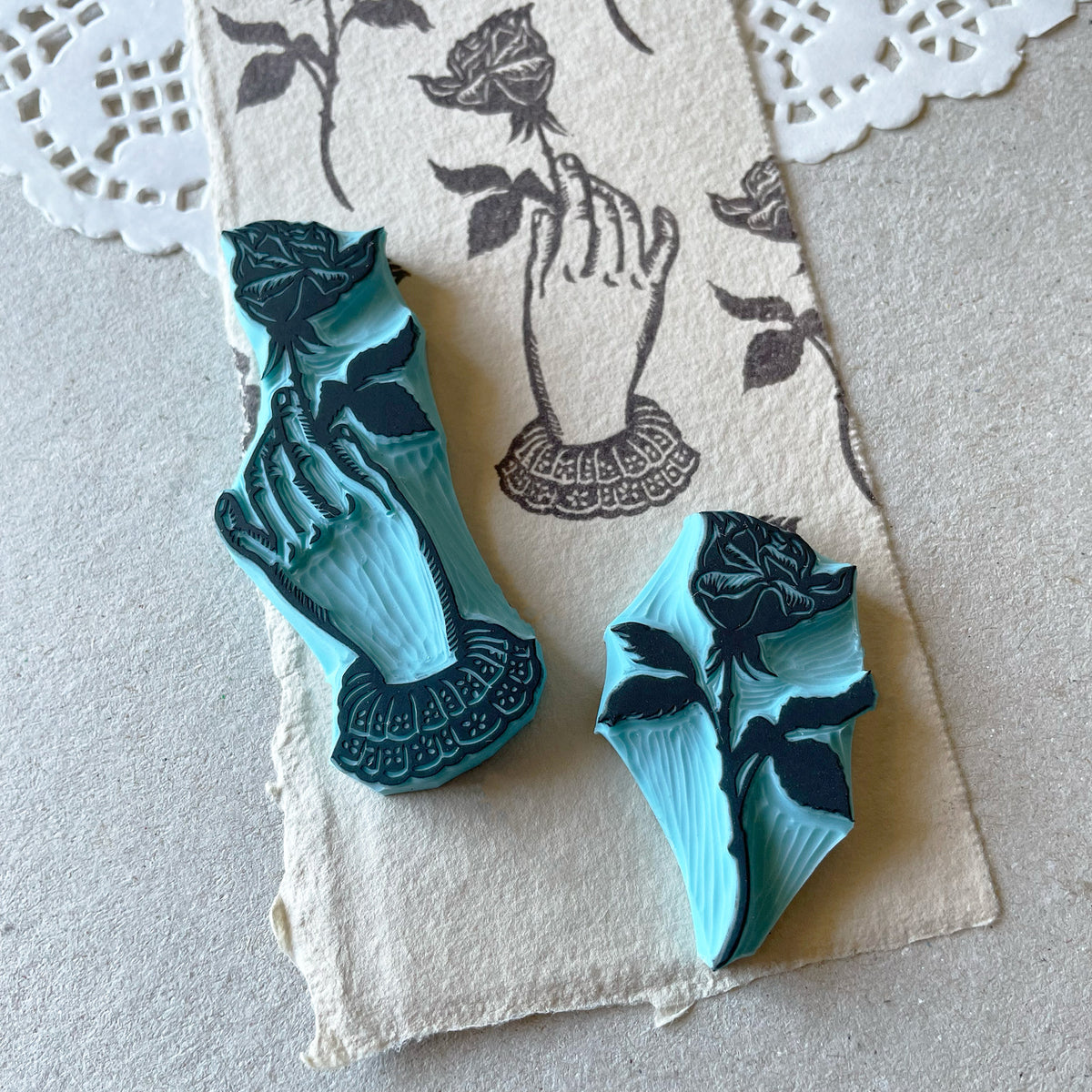 Victorian Hand with Rose Rubber Stamp, Romantic Gothic Botanical Design