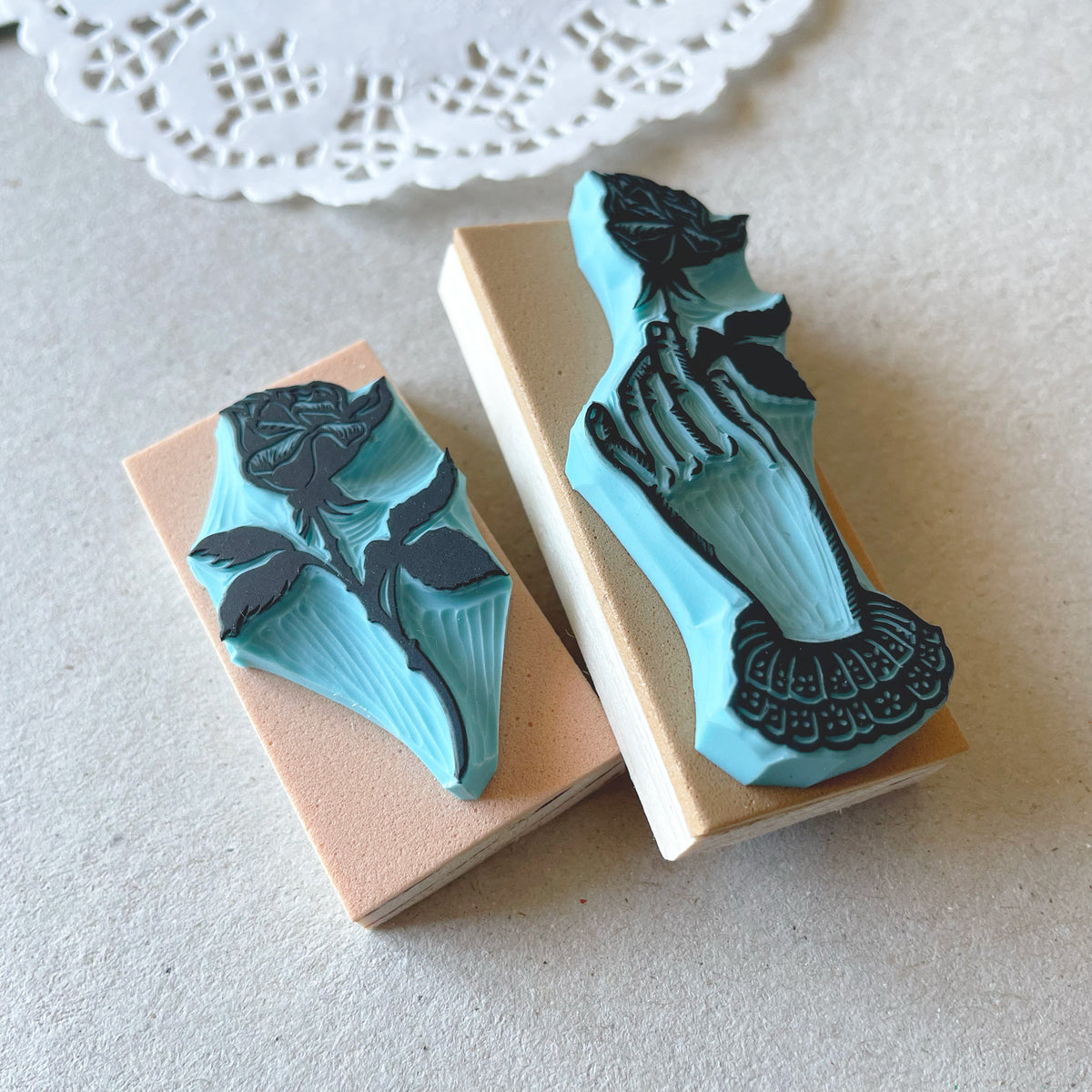 Victorian Hand with Rose Rubber Stamp, Romantic Gothic Botanical Design