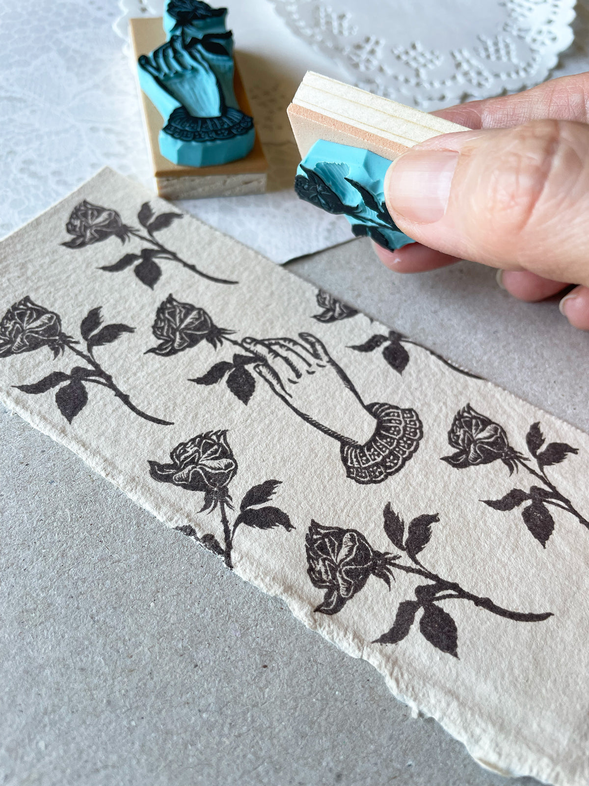 Victorian Hand with Rose Rubber Stamp, Romantic Gothic Botanical Design