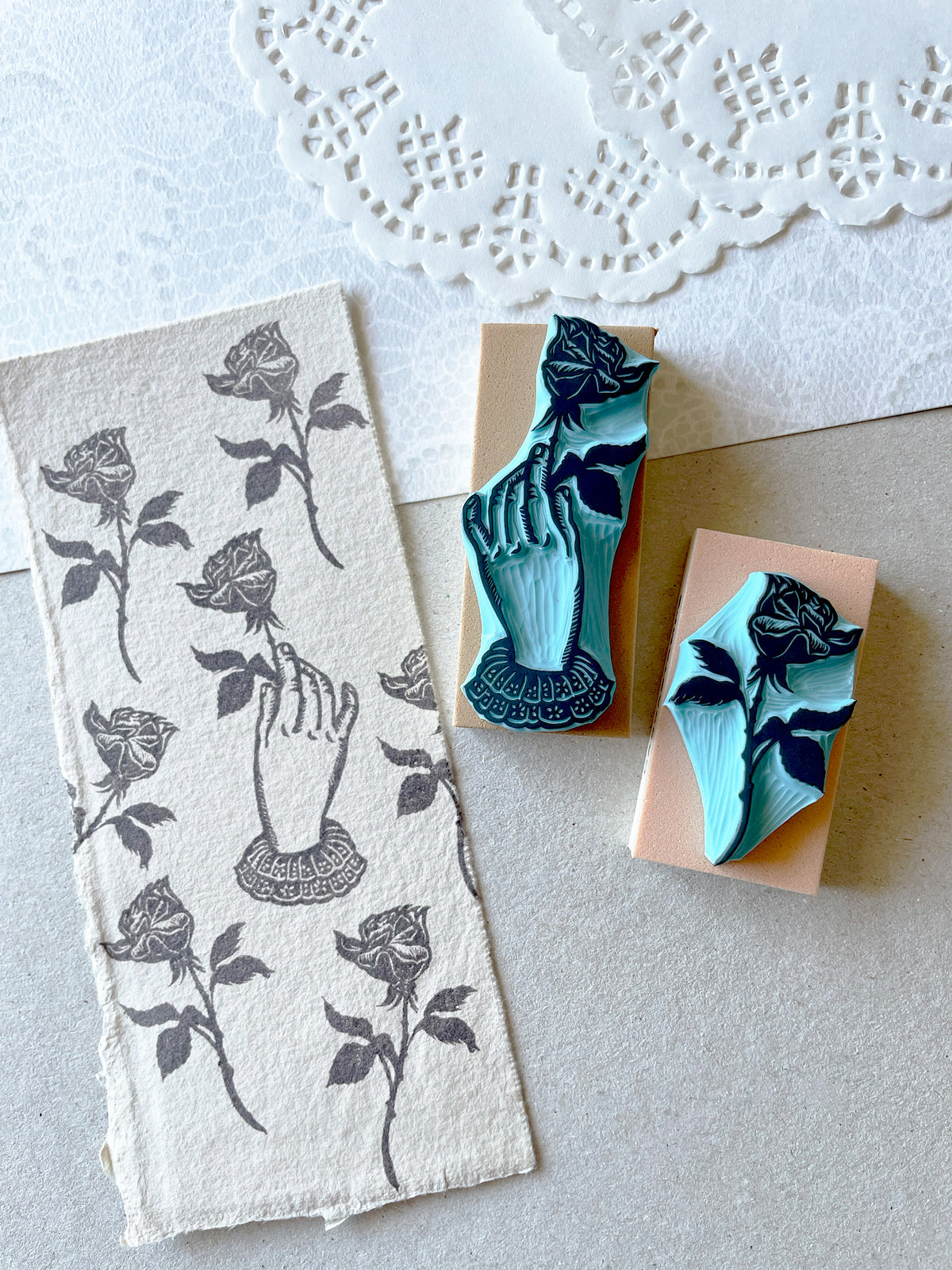 Victorian Hand with Rose Rubber Stamp, Romantic Gothic Botanical Design